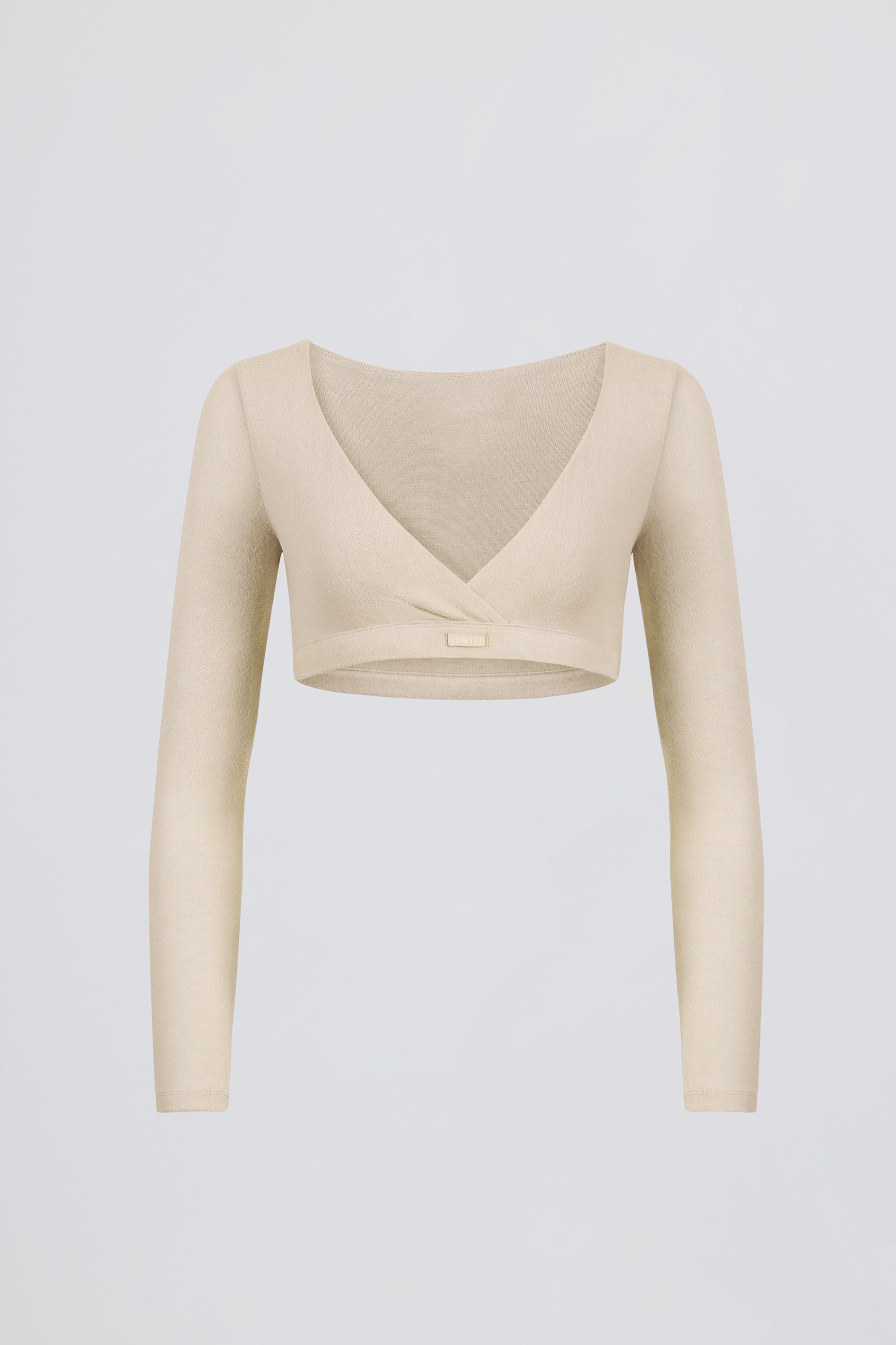 Brushed Jersey Wrap Crop Top in Ecru - Image 2