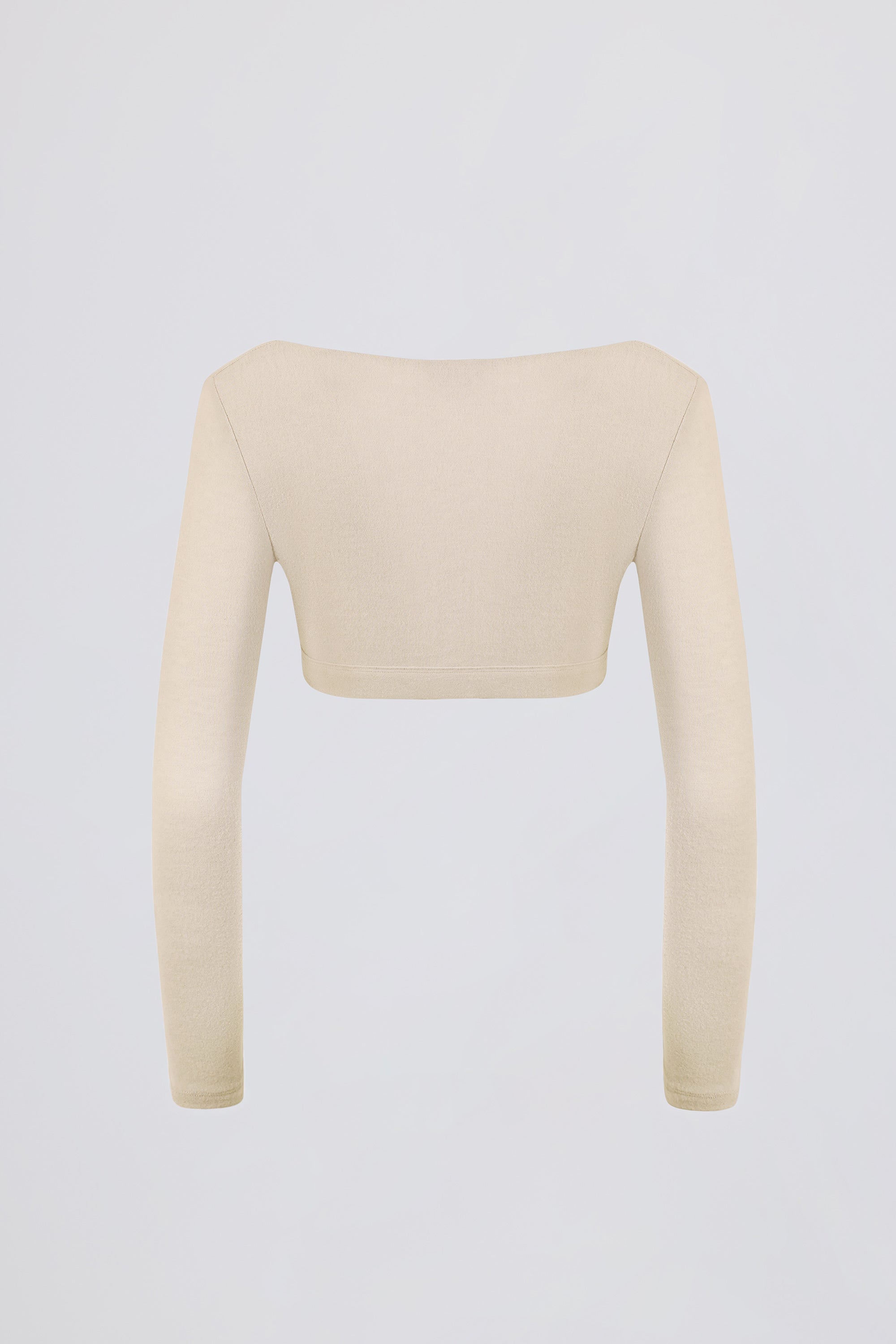 Brushed Jersey Wrap Crop Top in Ecru - Image 3