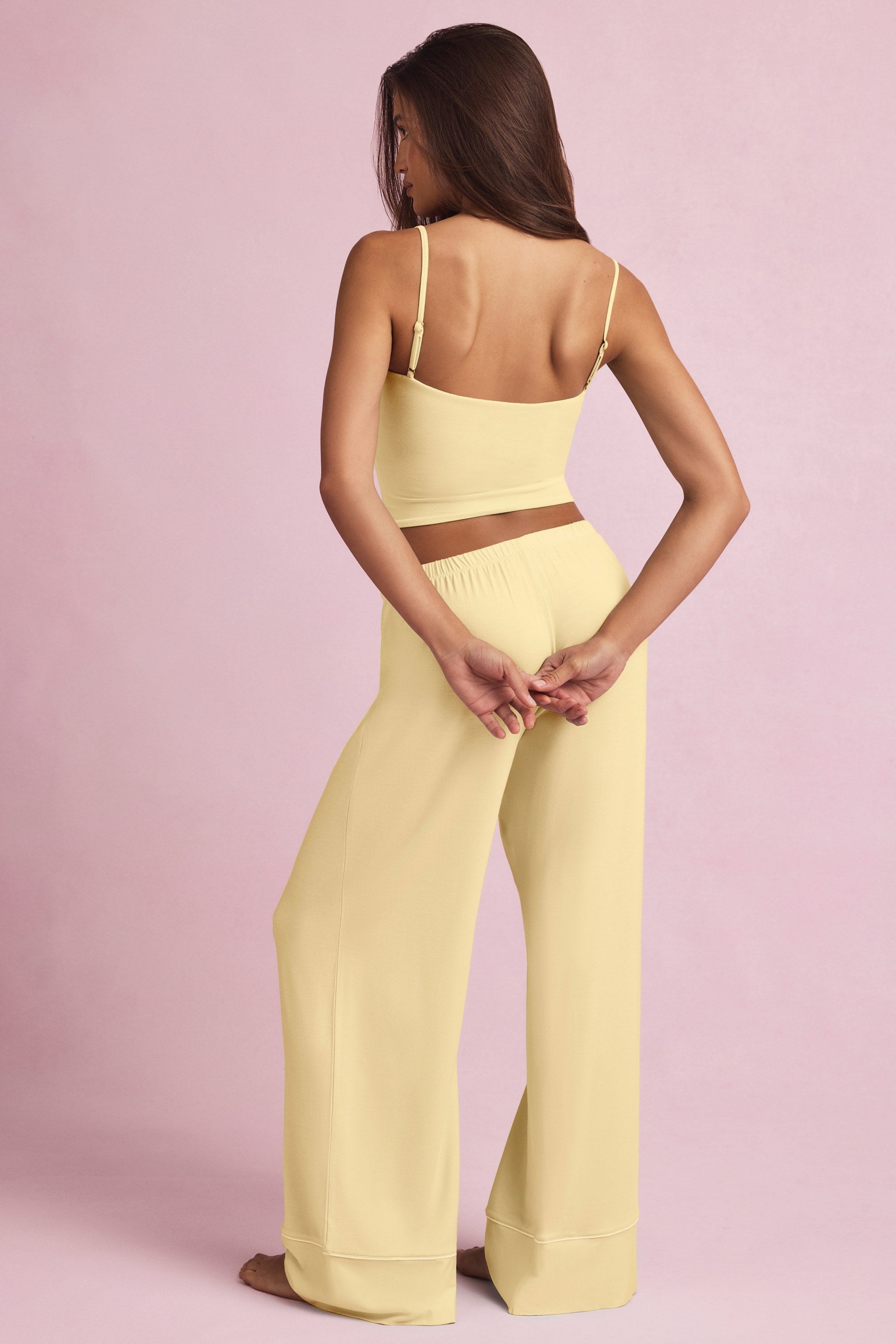 Ivelle Mid-Rise Wide-Leg Pyjama Trousers in Pastel Yellow - Image 3