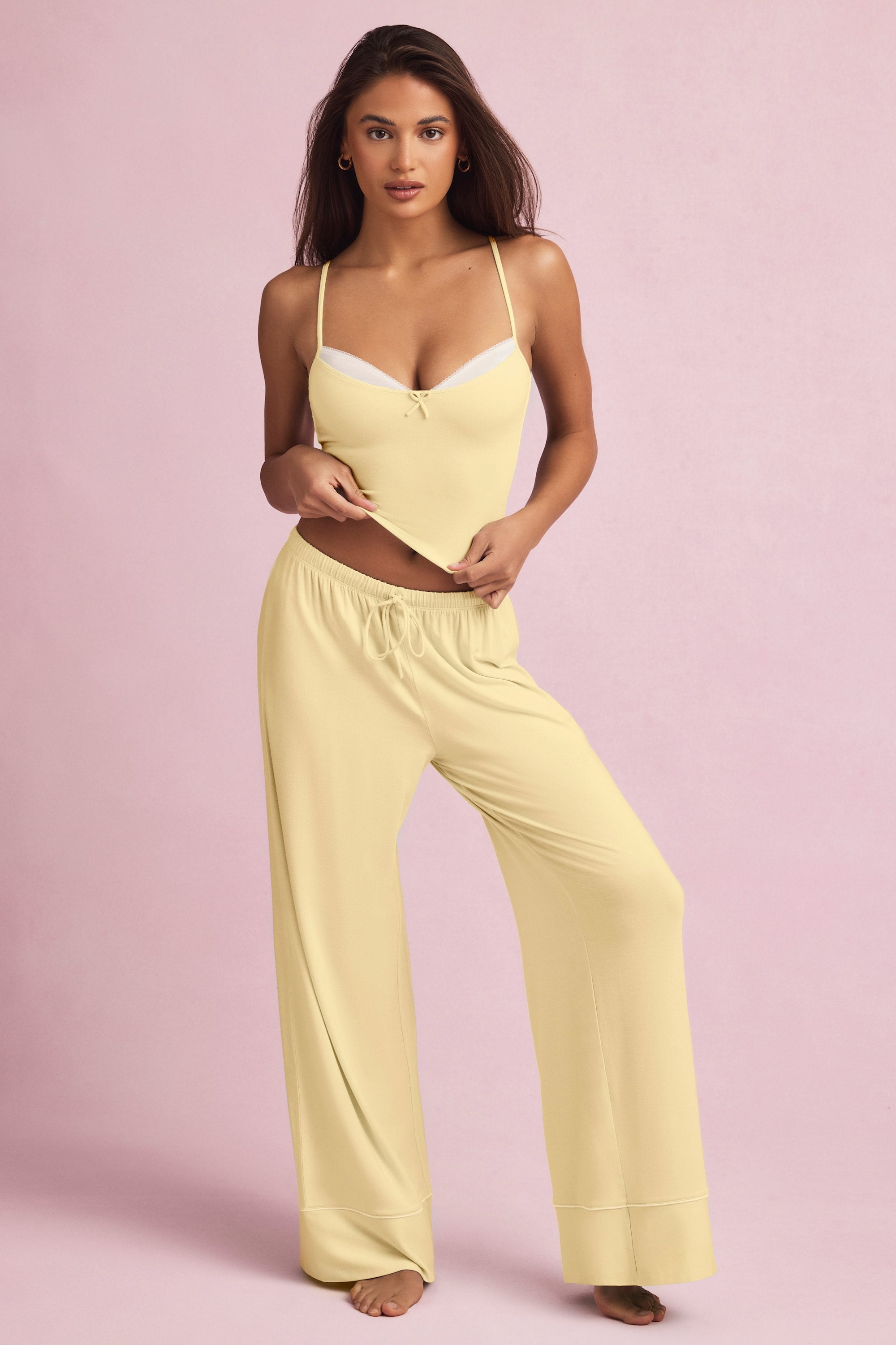 Ivelle Mid-Rise Wide-Leg Pyjama Trousers in Pastel Yellow - Image 4