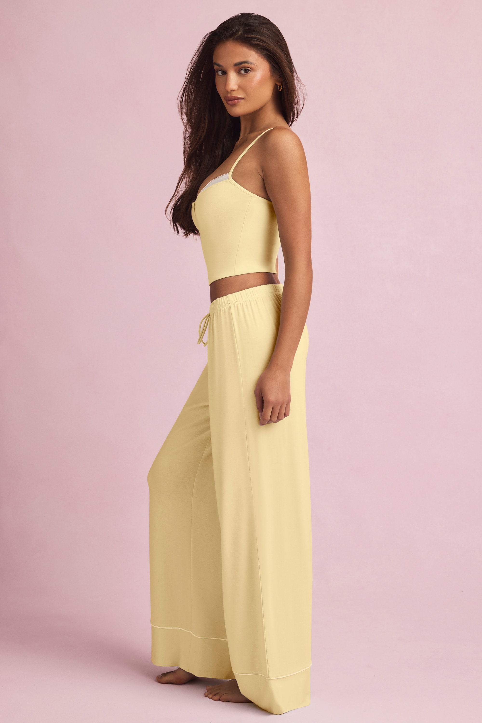 Ivelle Mid-Rise Wide-Leg Pyjama Trousers in Pastel Yellow - Image 5