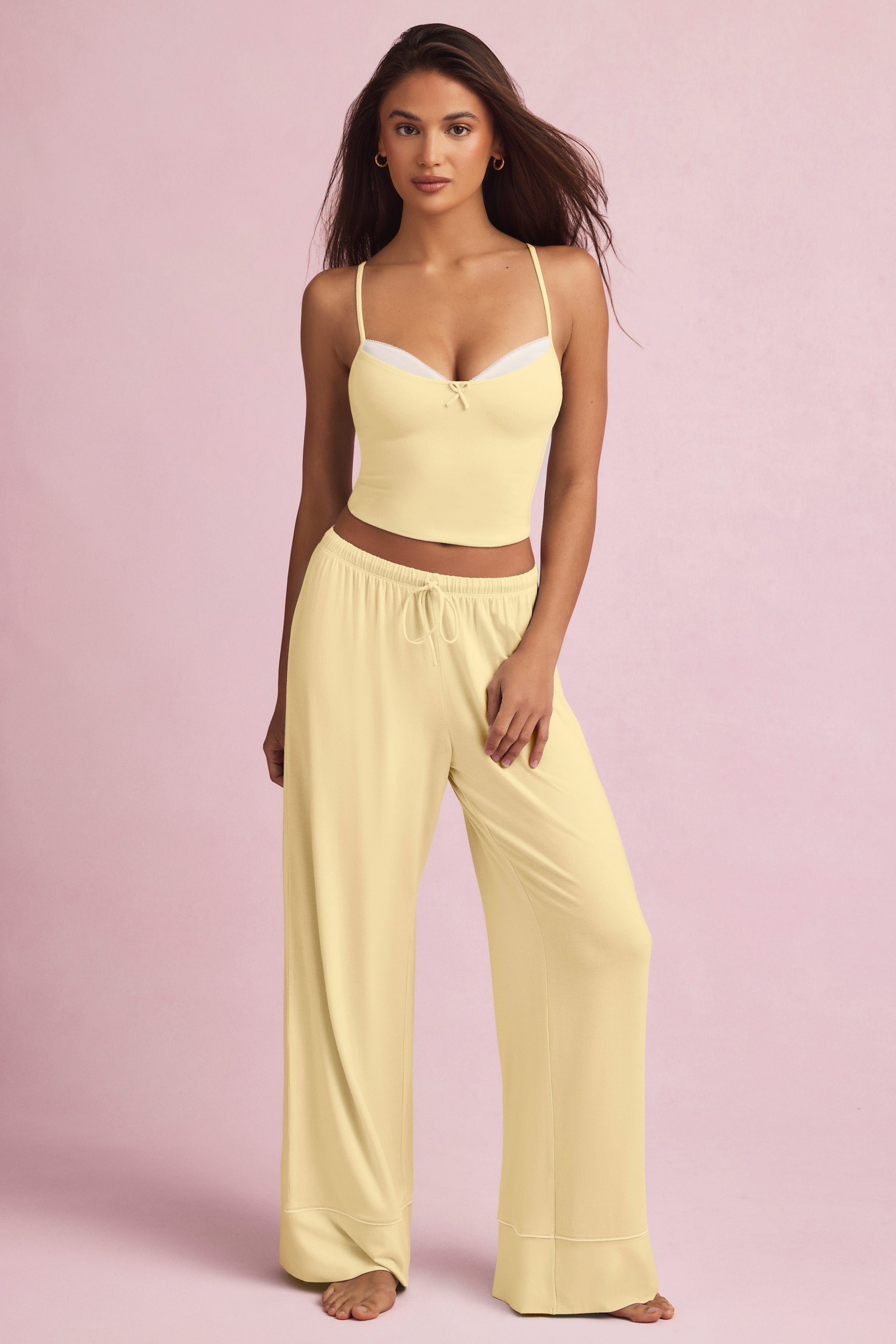 Ivelle Mid-Rise Wide-Leg Pyjama Trousers in Pastel Yellow - Image 6
