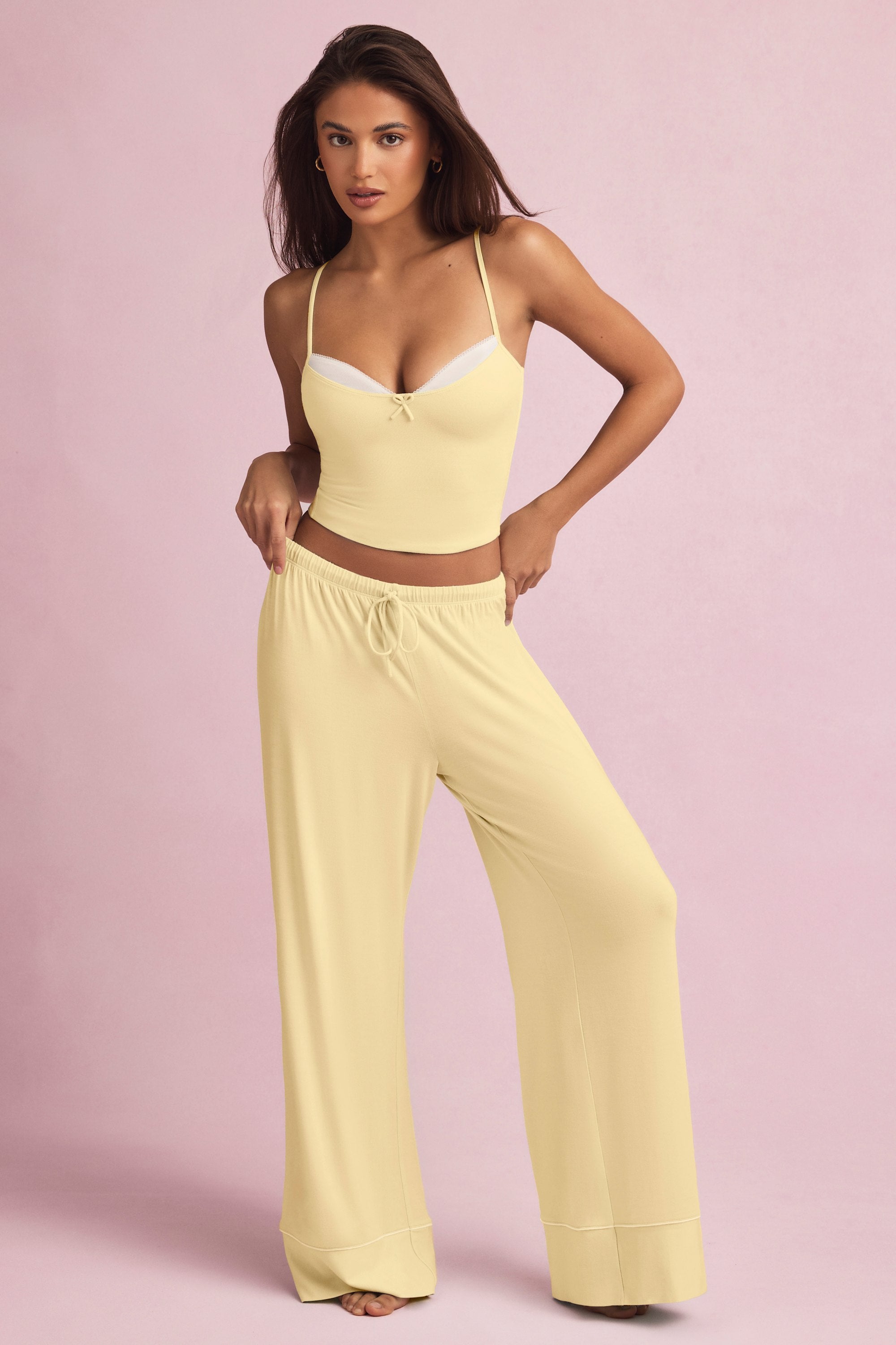 Ivelle Mid-Rise Wide-Leg Pyjama Trousers in Pastel Yellow - Image 7