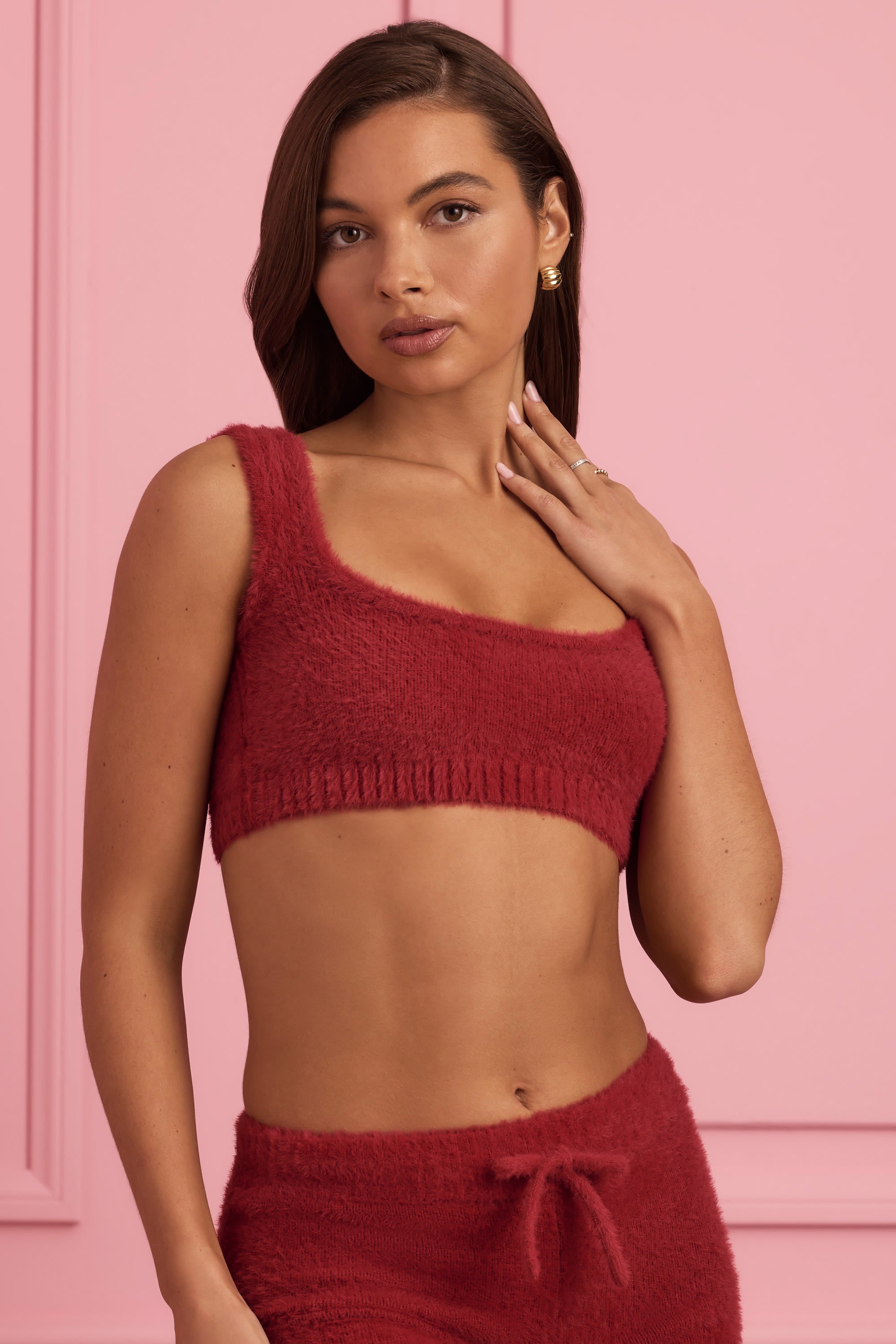 Jada Fluffy Knit Scoop-Neck Bralette in Ruby Red - Image 5