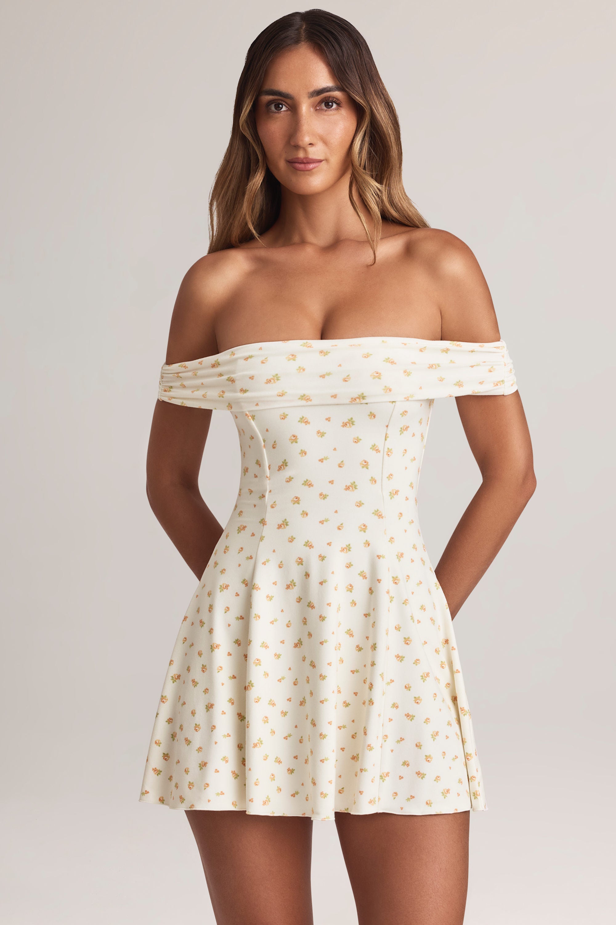 Jaida Modal Off-Shoulder A-Line Mini Dress in Floral Print