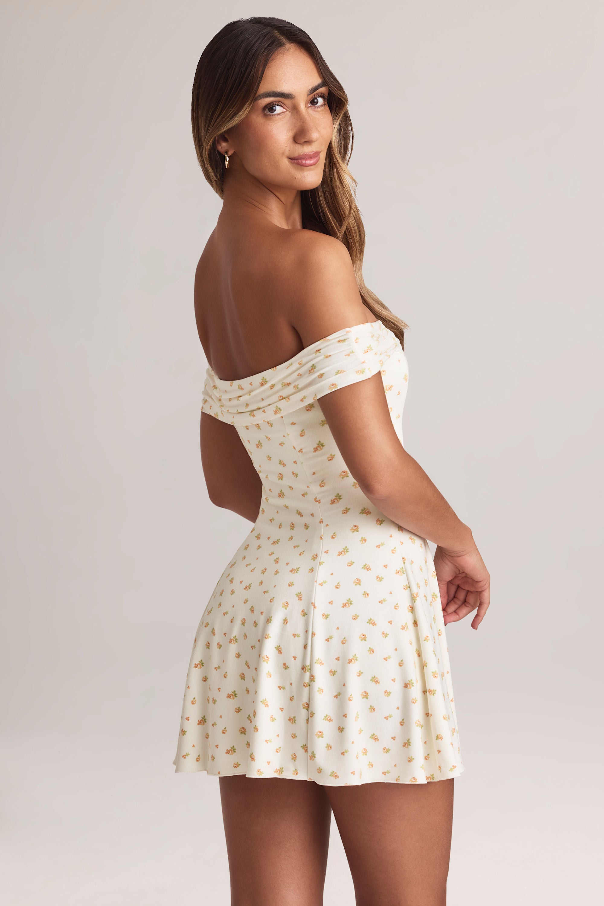 Jaida Modal Off-Shoulder A-Line Mini Dress in Floral Print - Image 4