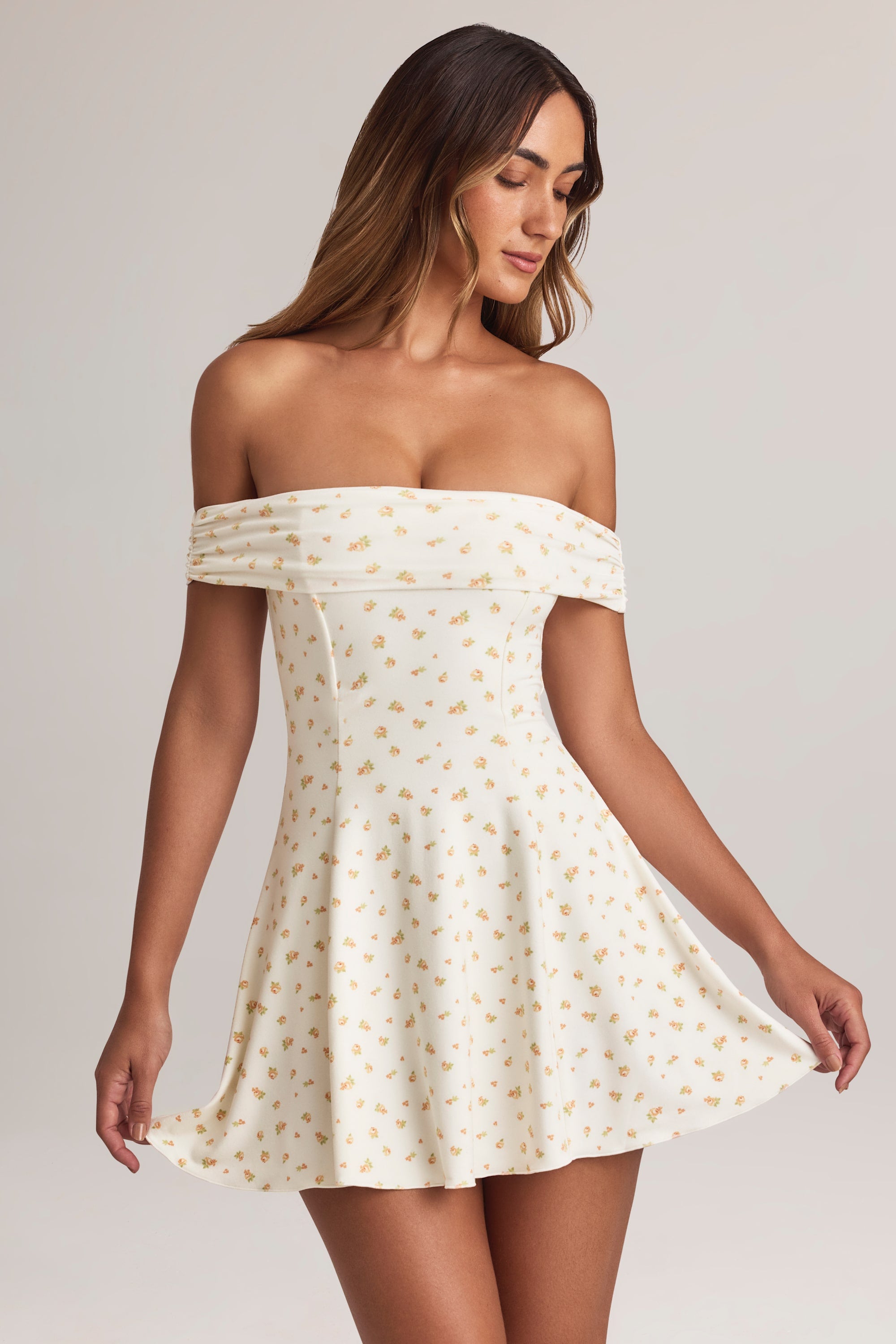 Jaida Modal Off-Shoulder A-Line Mini Dress in Floral Print - Image 7