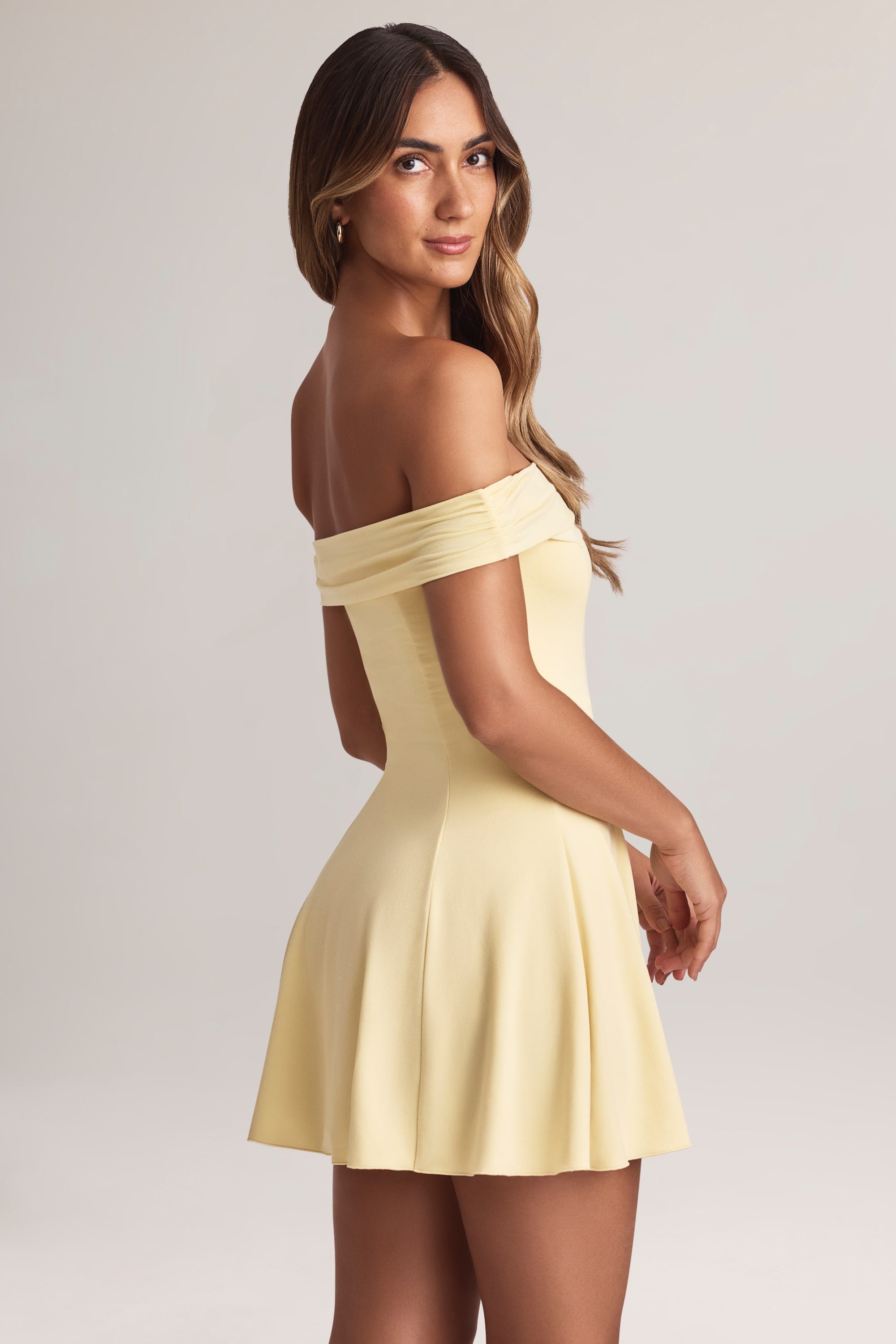 Jaida Modal Off-Shoulder A-Line Mini Dress in Lemon Sherbet