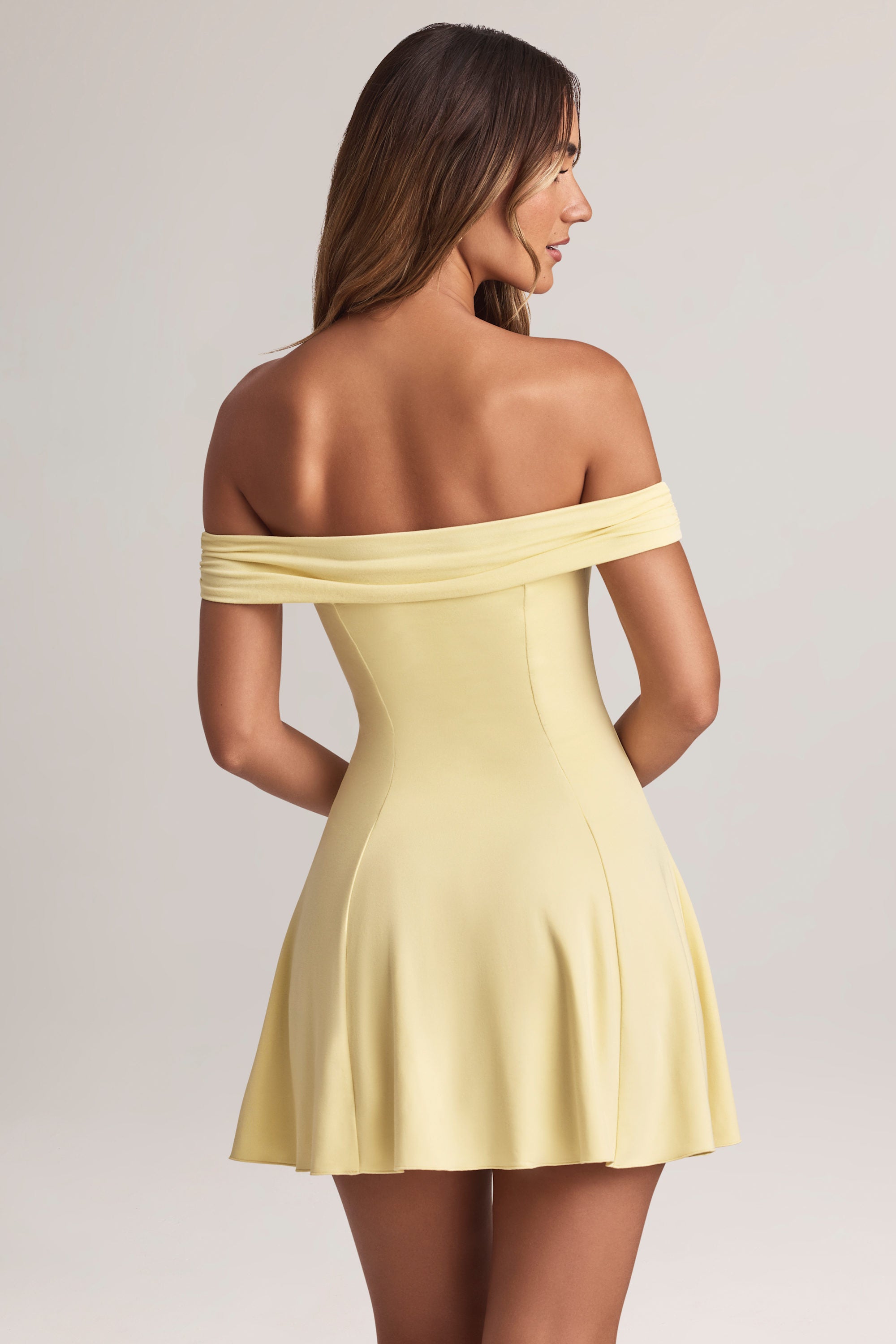 Jaida Modal Off-Shoulder A-Line Mini Dress in Lemon Sherbet - Image 2