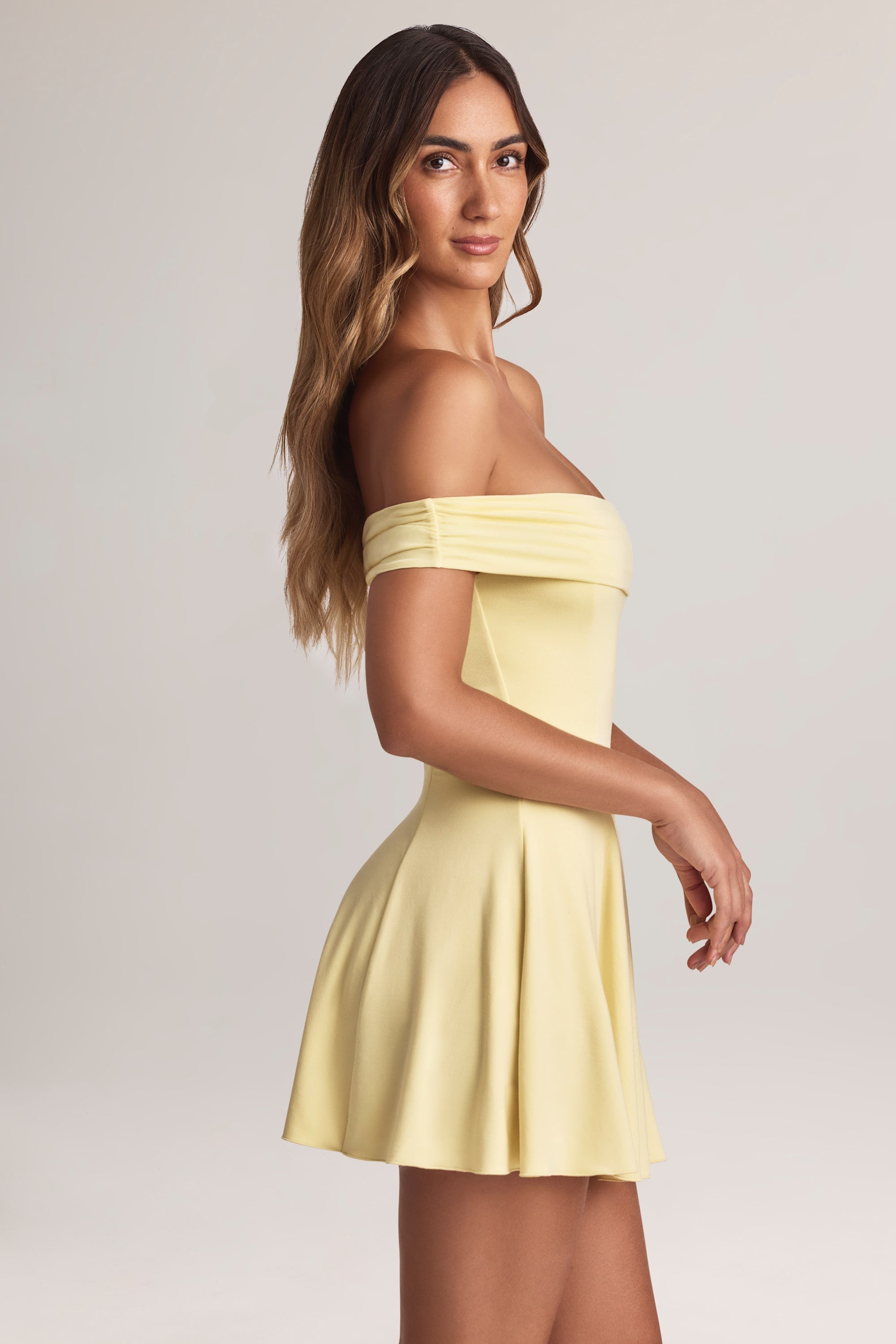 Jaida Modal Off-Shoulder A-Line Mini Dress in Lemon Sherbet - Image 6