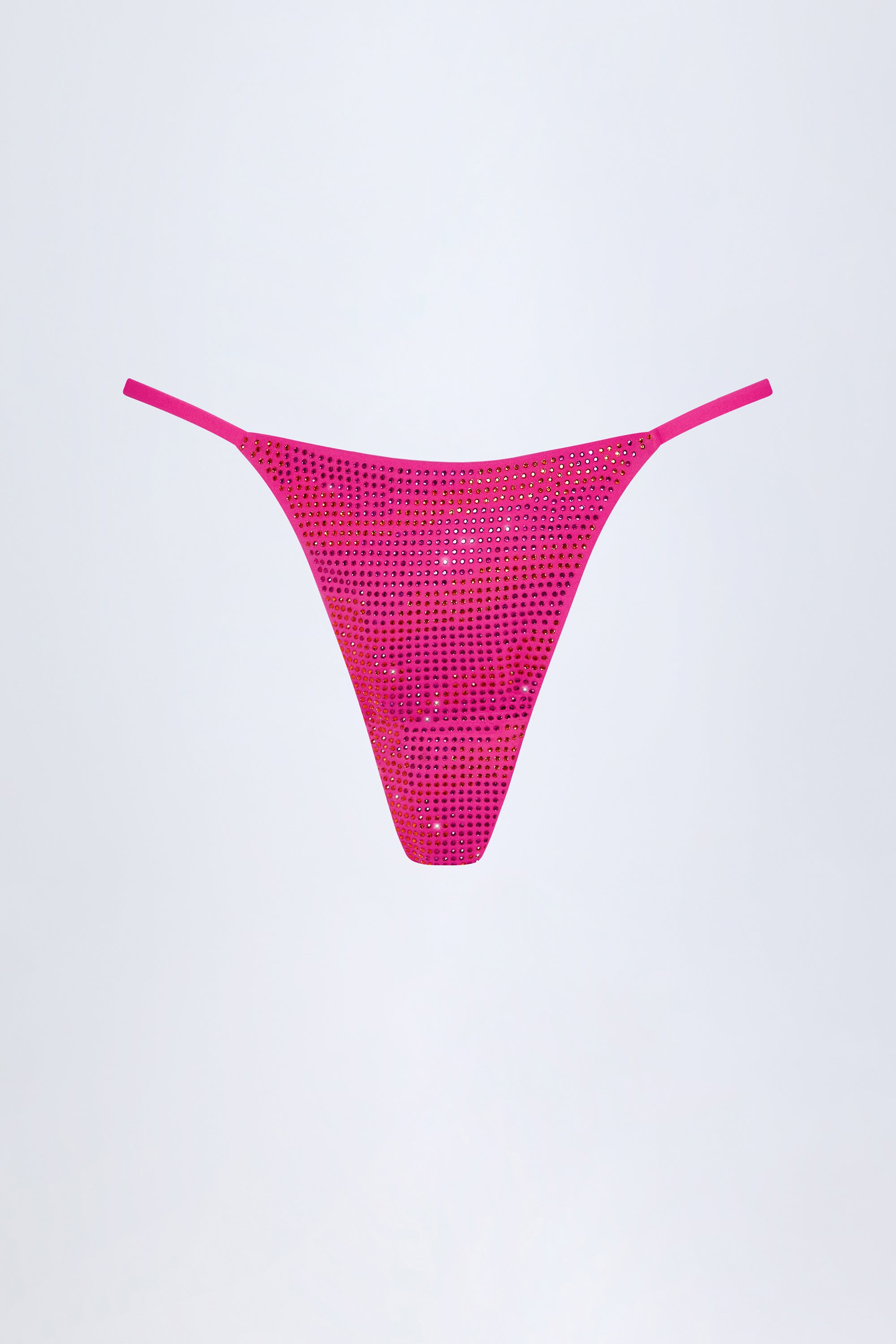 Jalama Embellished Thong Bikini Bottoms in Pink Tropical Hotfix - Image 3