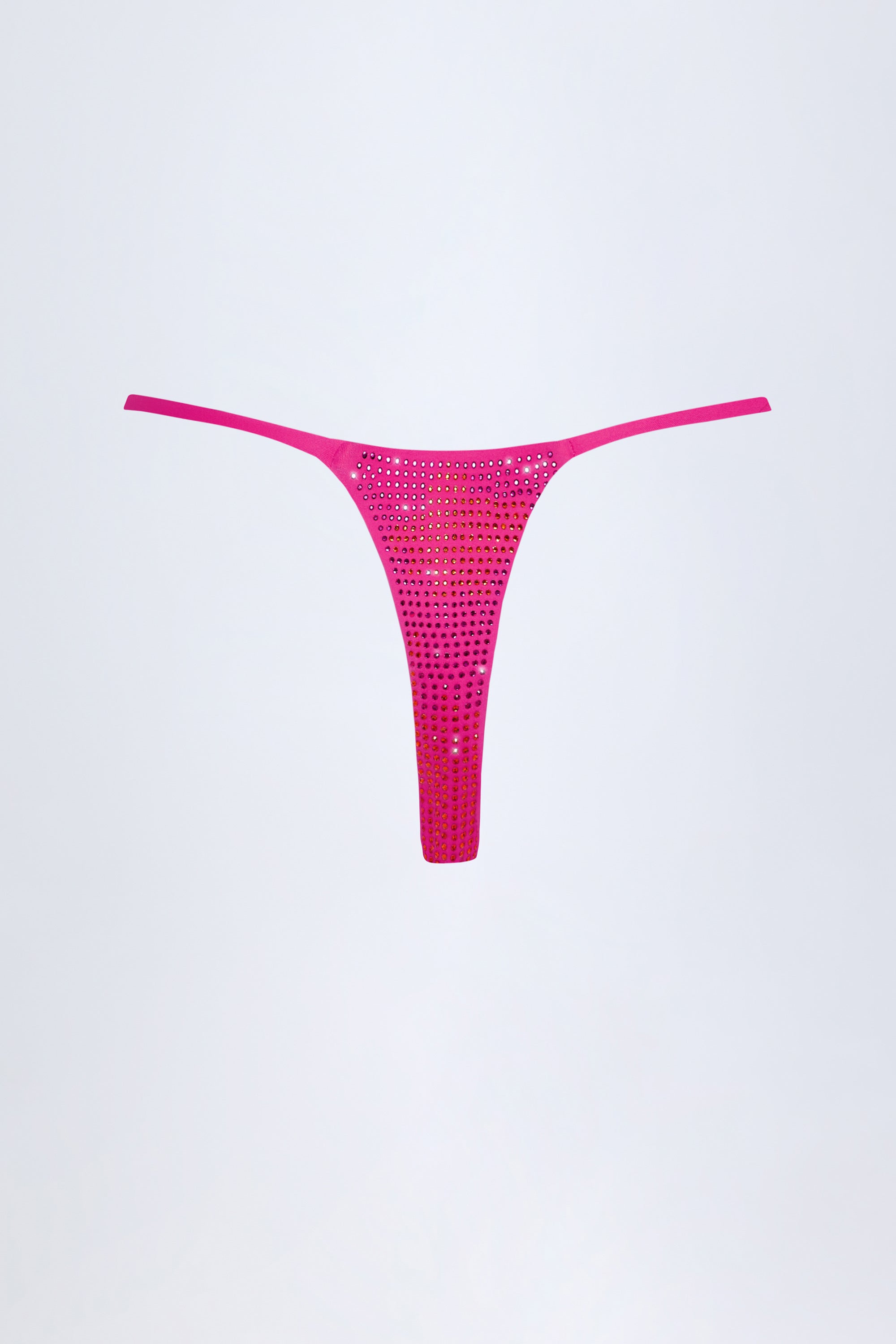 Jalama Embellished Thong Bikini Bottoms in Pink Tropical Hotfix - Image 4
