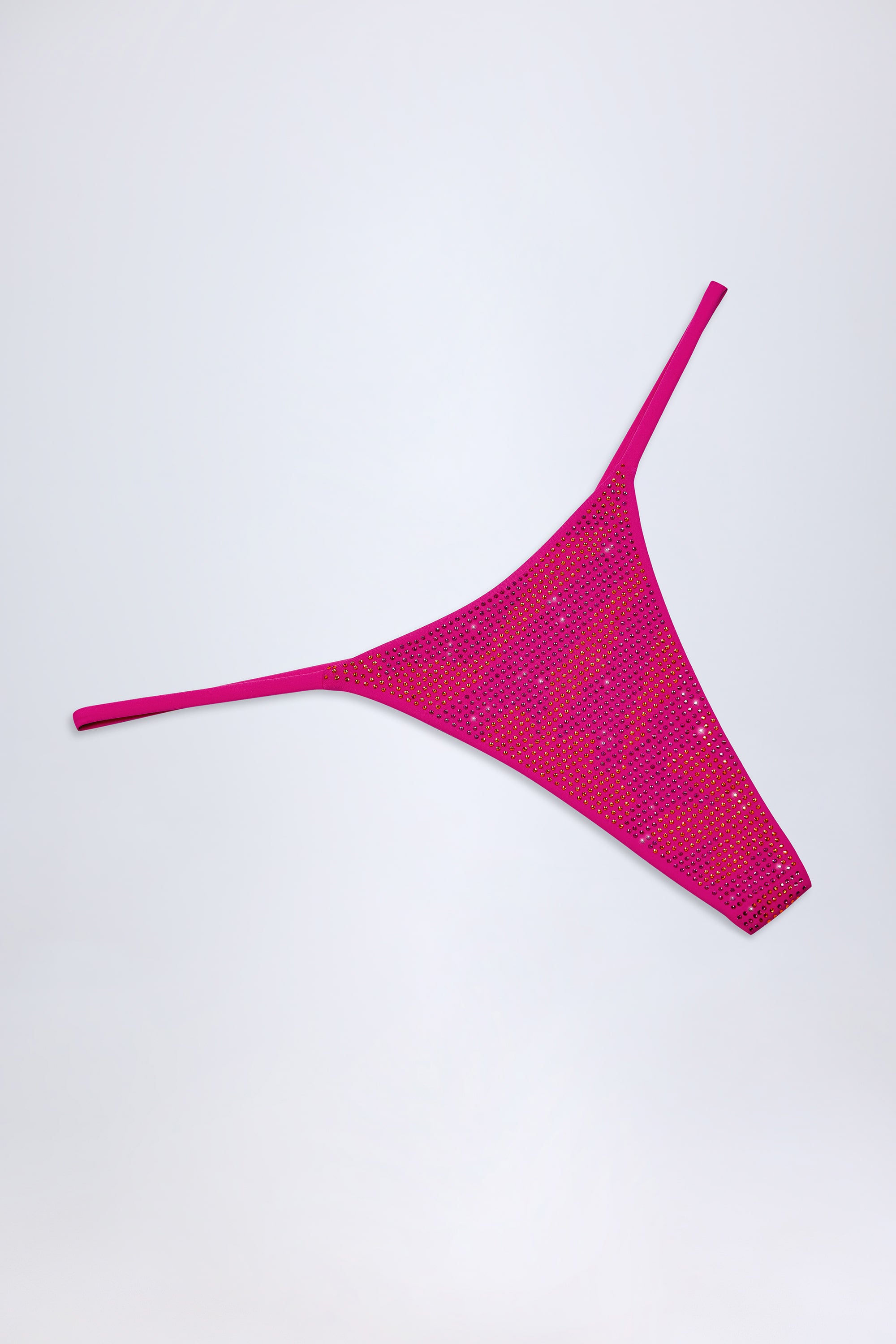 Jalama Embellished Thong Bikini Bottoms in Pink Tropical Hotfix - Image 5