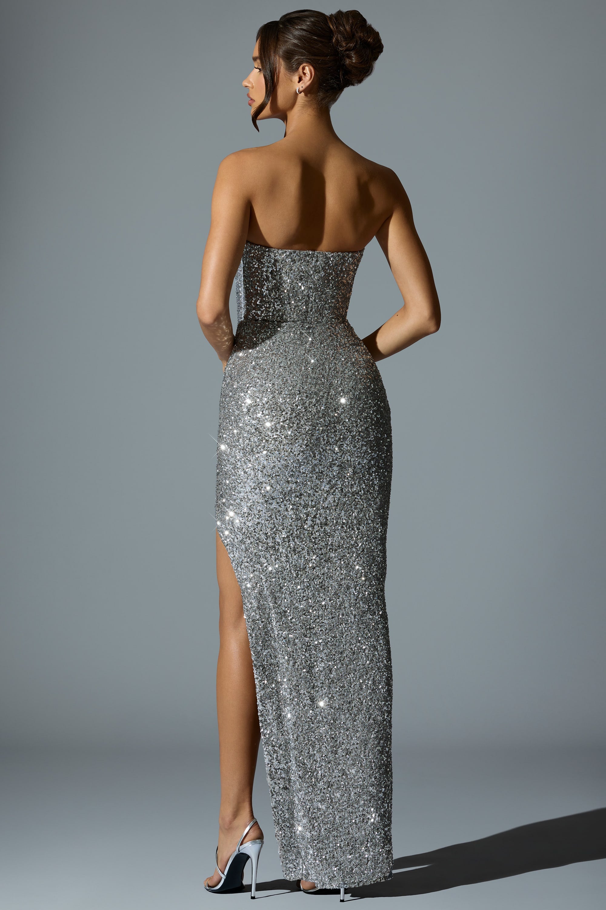 Jasella Embellished Corset Gown in Silver - Image 2