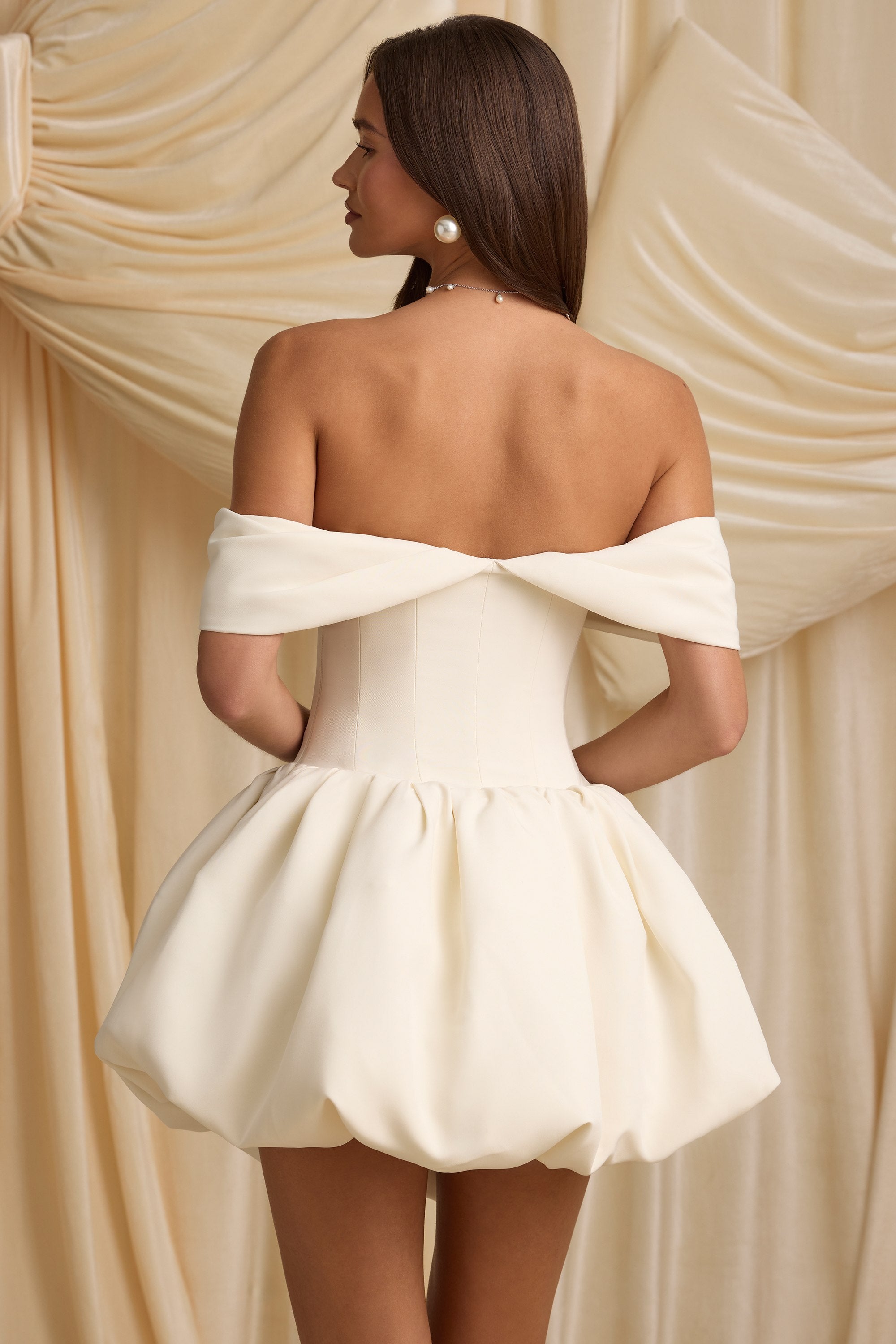 Jessamy Off-Shoulder Layered Bubble Hem Corset Mini Dress in Ivory - Image 3