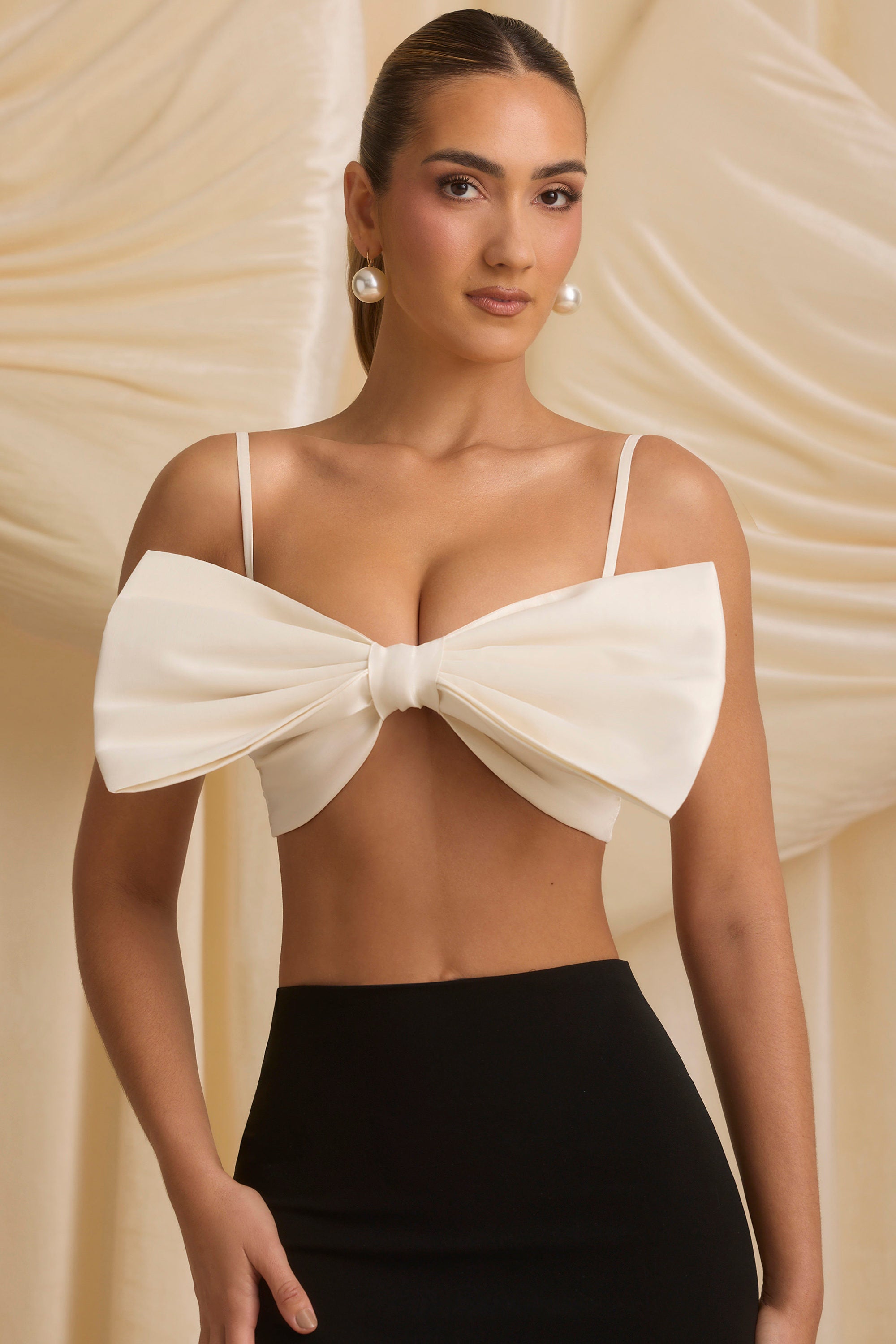 Jovie Strapless Bow Crop Top in Ivory - Image 6