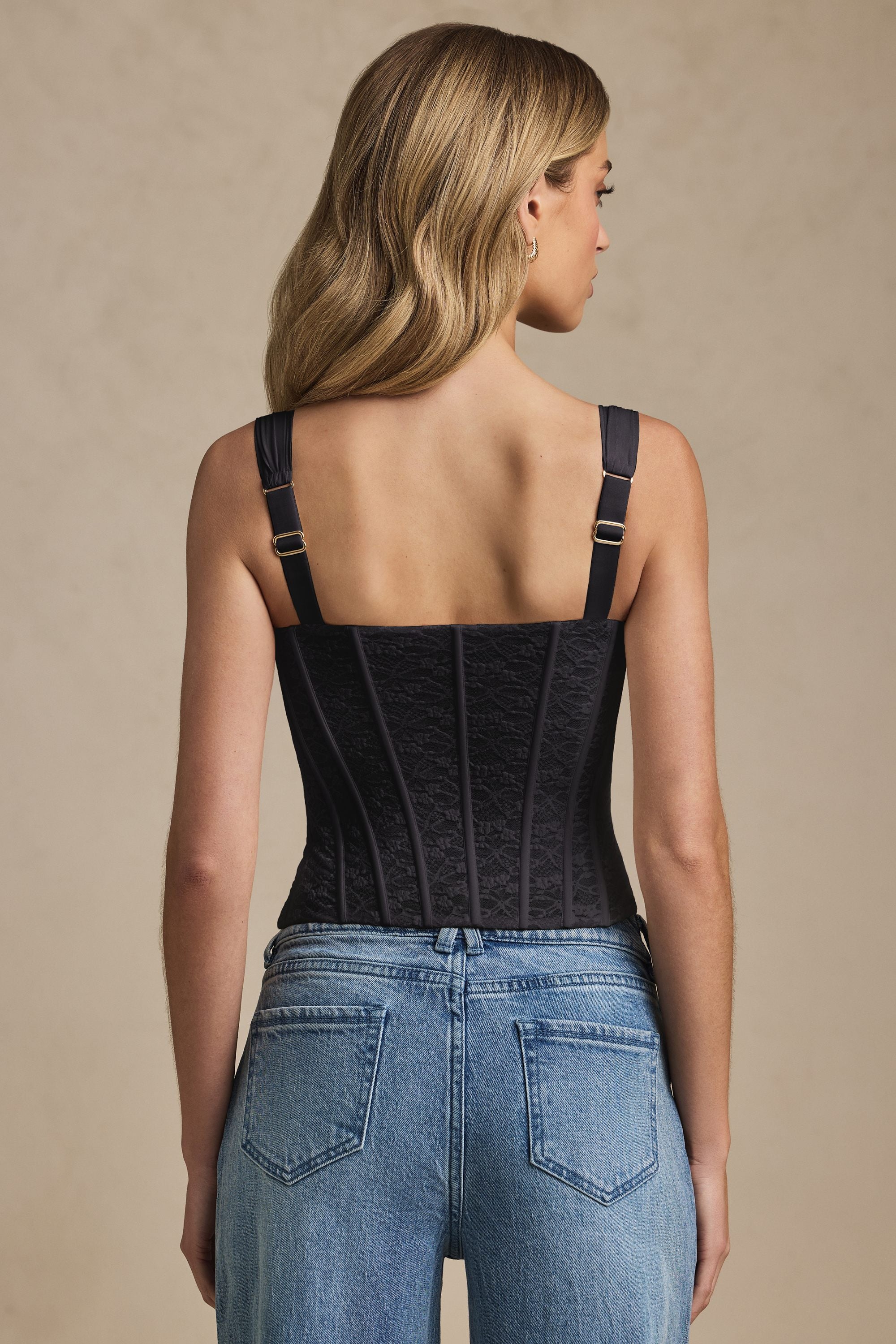 Junia Underwired Lace Corset Top in Black - Image 3