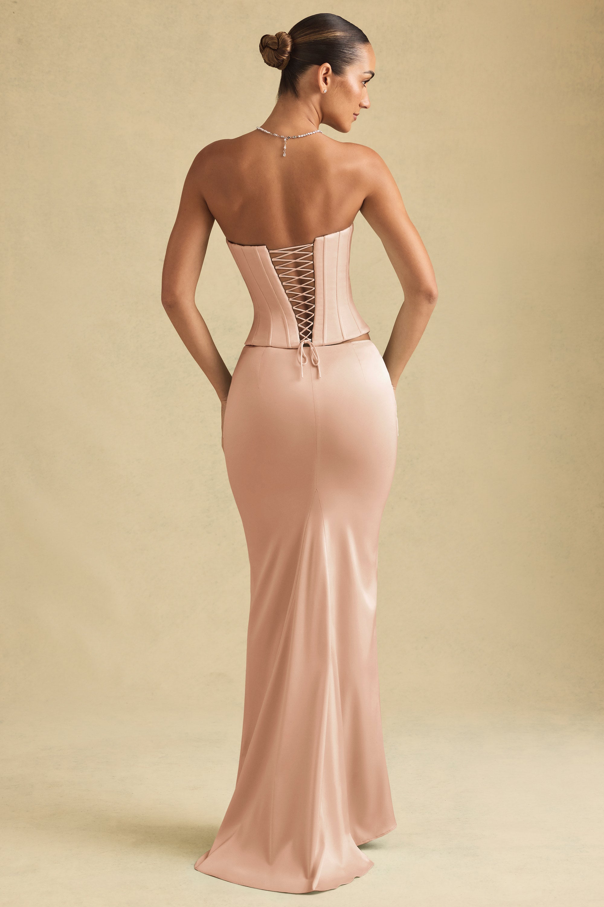 Kelda Draped Low-Rise Maxi Skirt in Beige Gold - Image 3