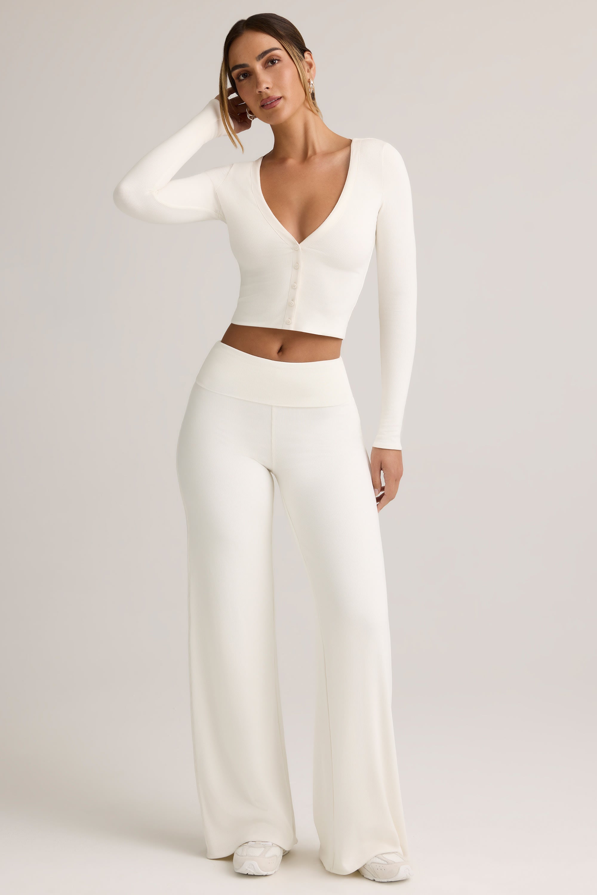 Kiva Modal Ribbed Cropped Cardigan in White - Image 5