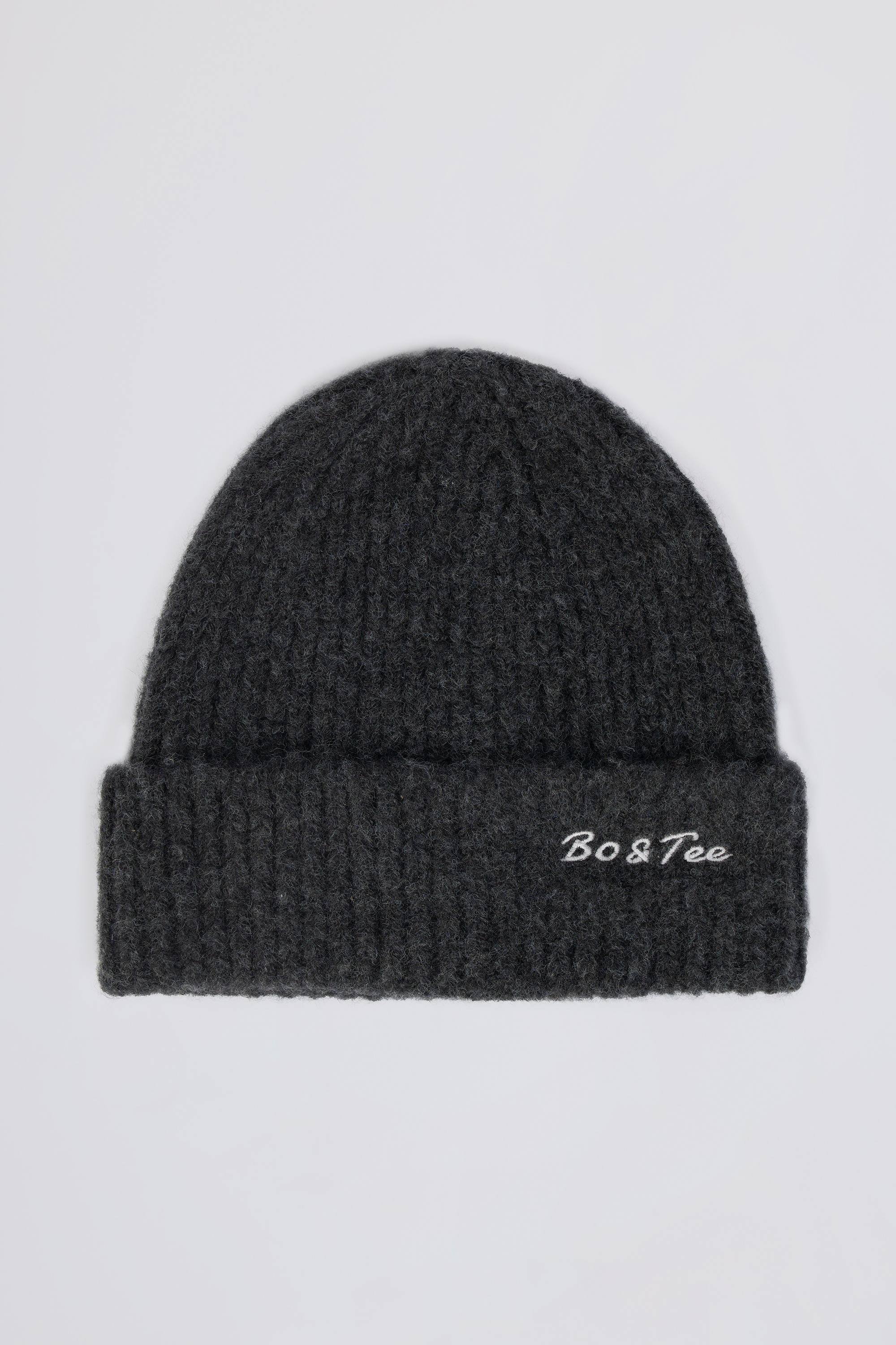 Knit Beanie Hat in Charcoal Marl - Image 3