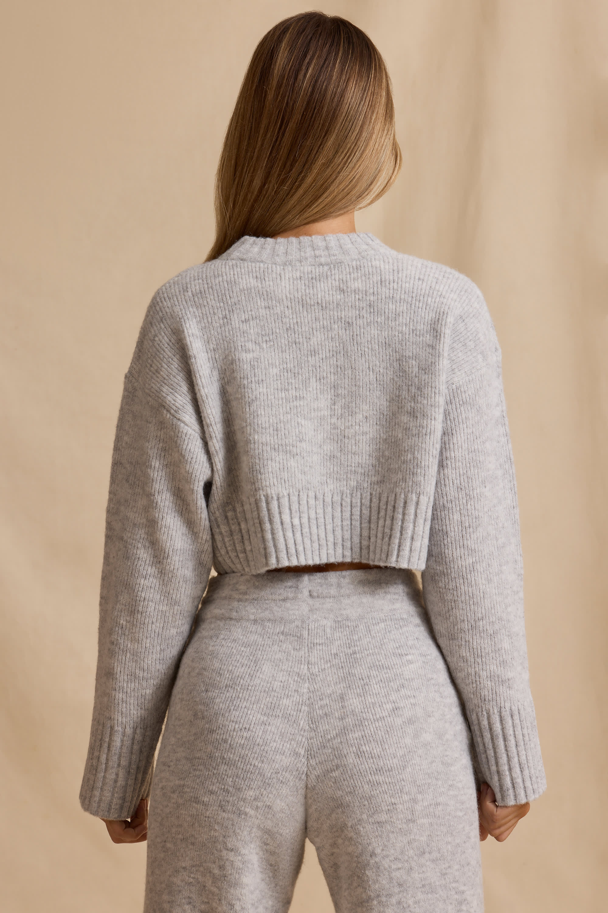 Cropped Knit Jumper in Ice Marl - Image 2
