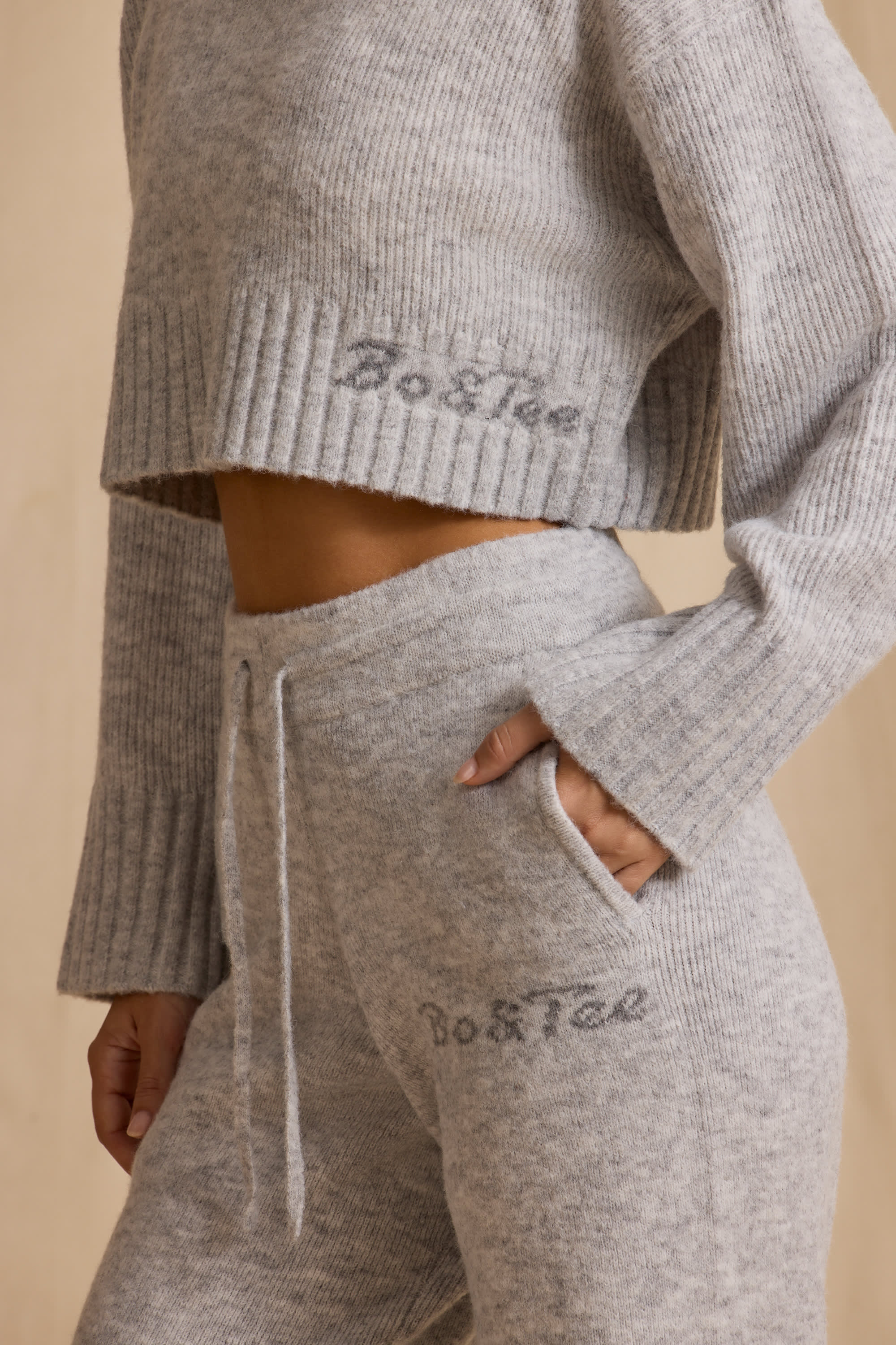 Cropped Knit Jumper in Ice Marl - Image 4