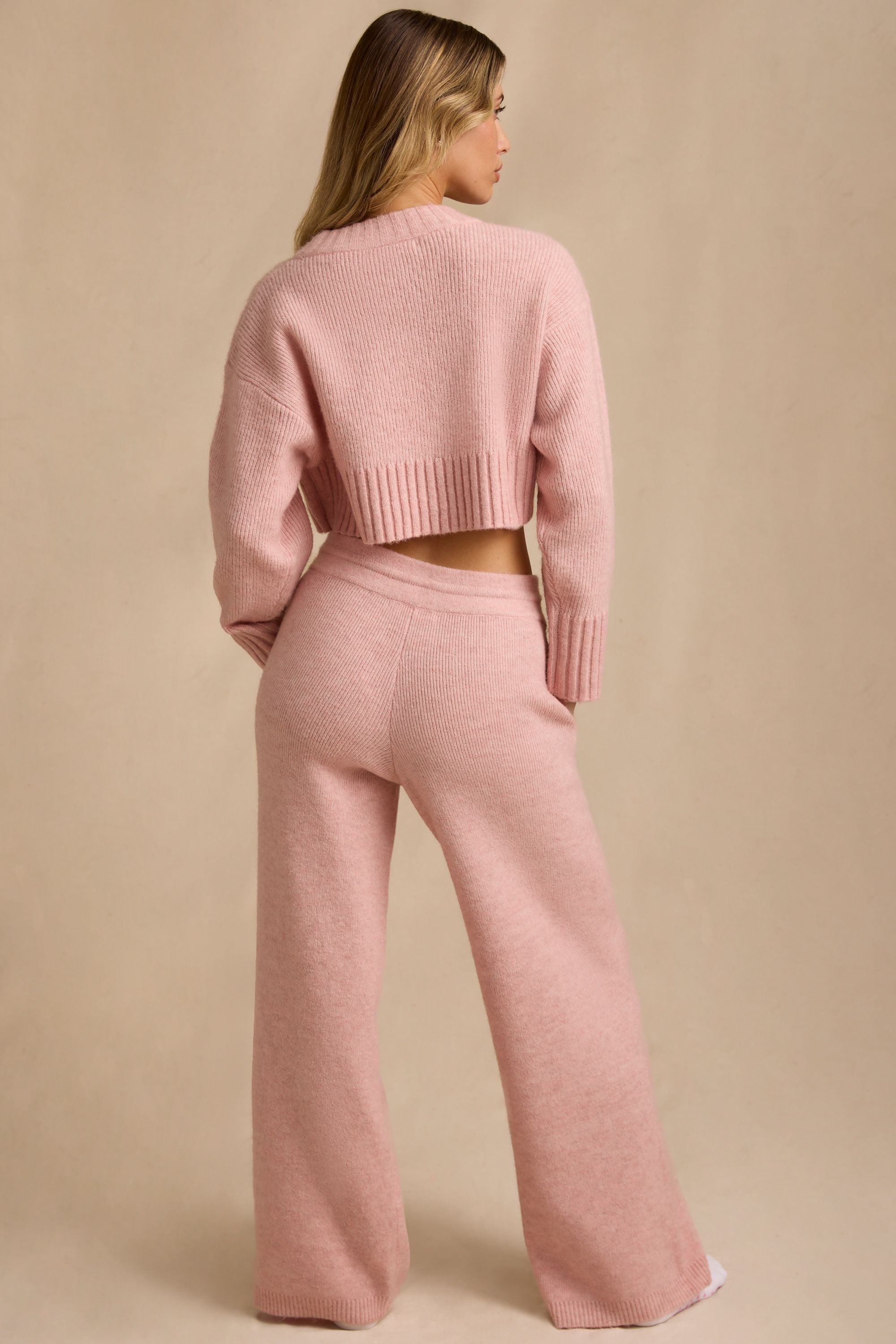 Mid-Rise Wide-Leg Joggers in Blush Pink - Image 3