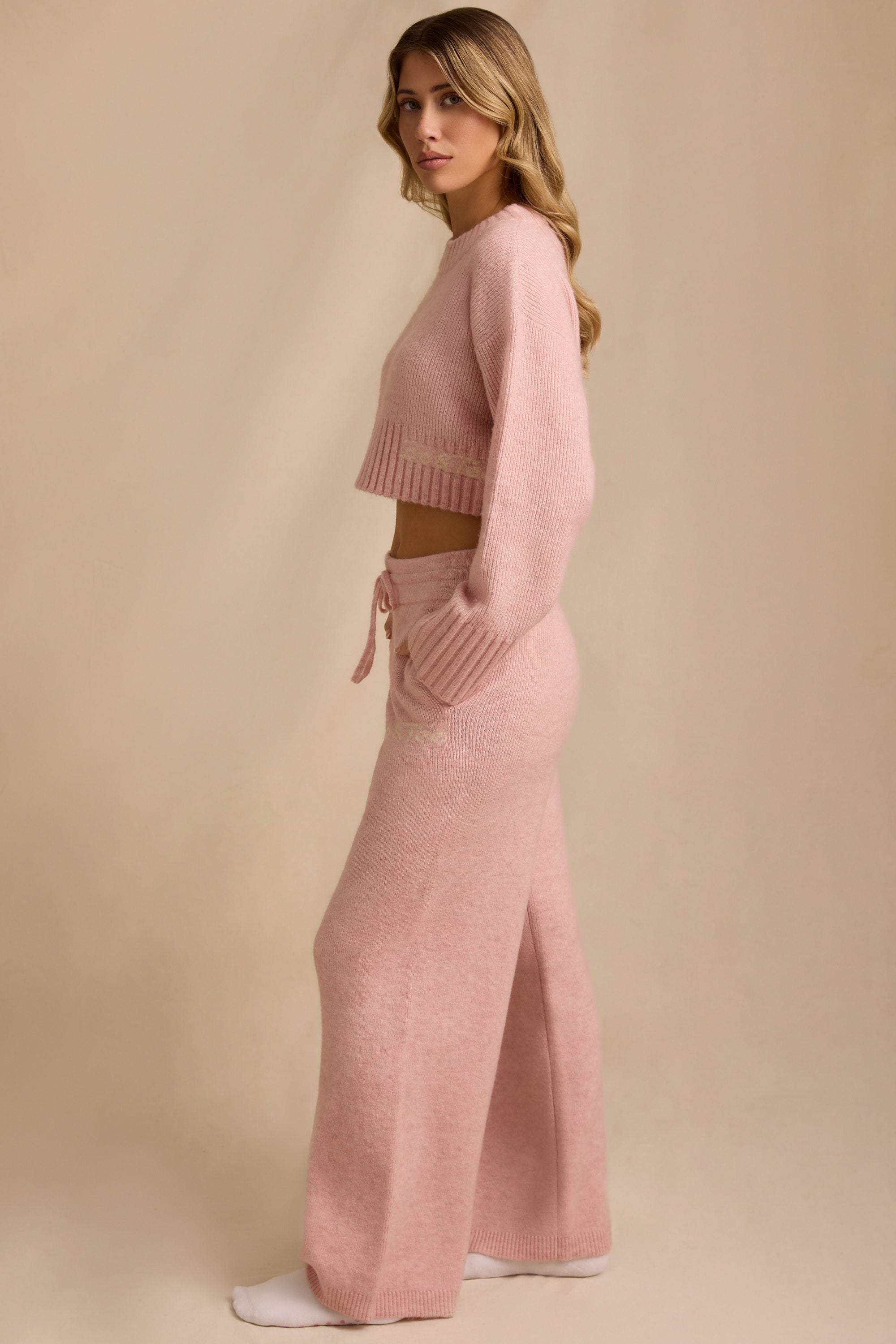 Mid-Rise Wide-Leg Joggers in Blush Pink - Image 4