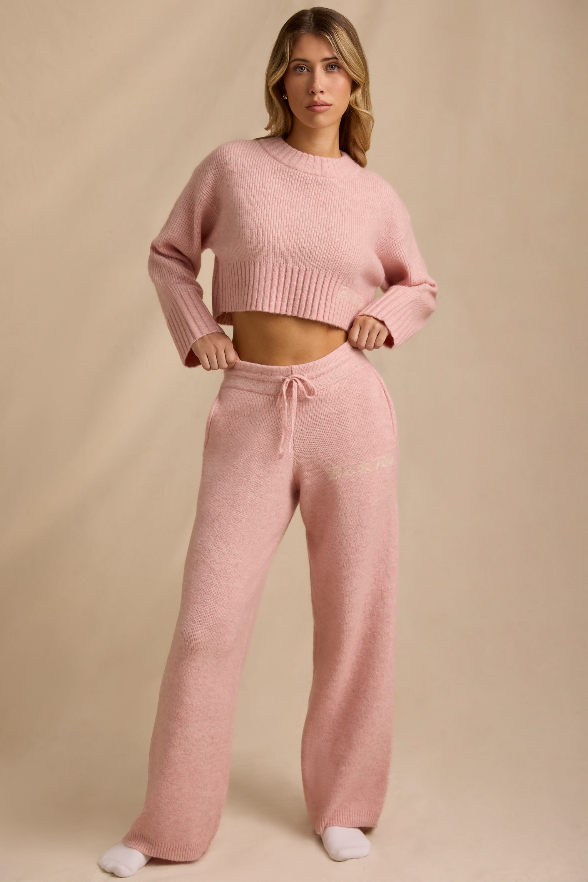 Mid-Rise Wide-Leg Joggers in Blush Pink - Image 7
