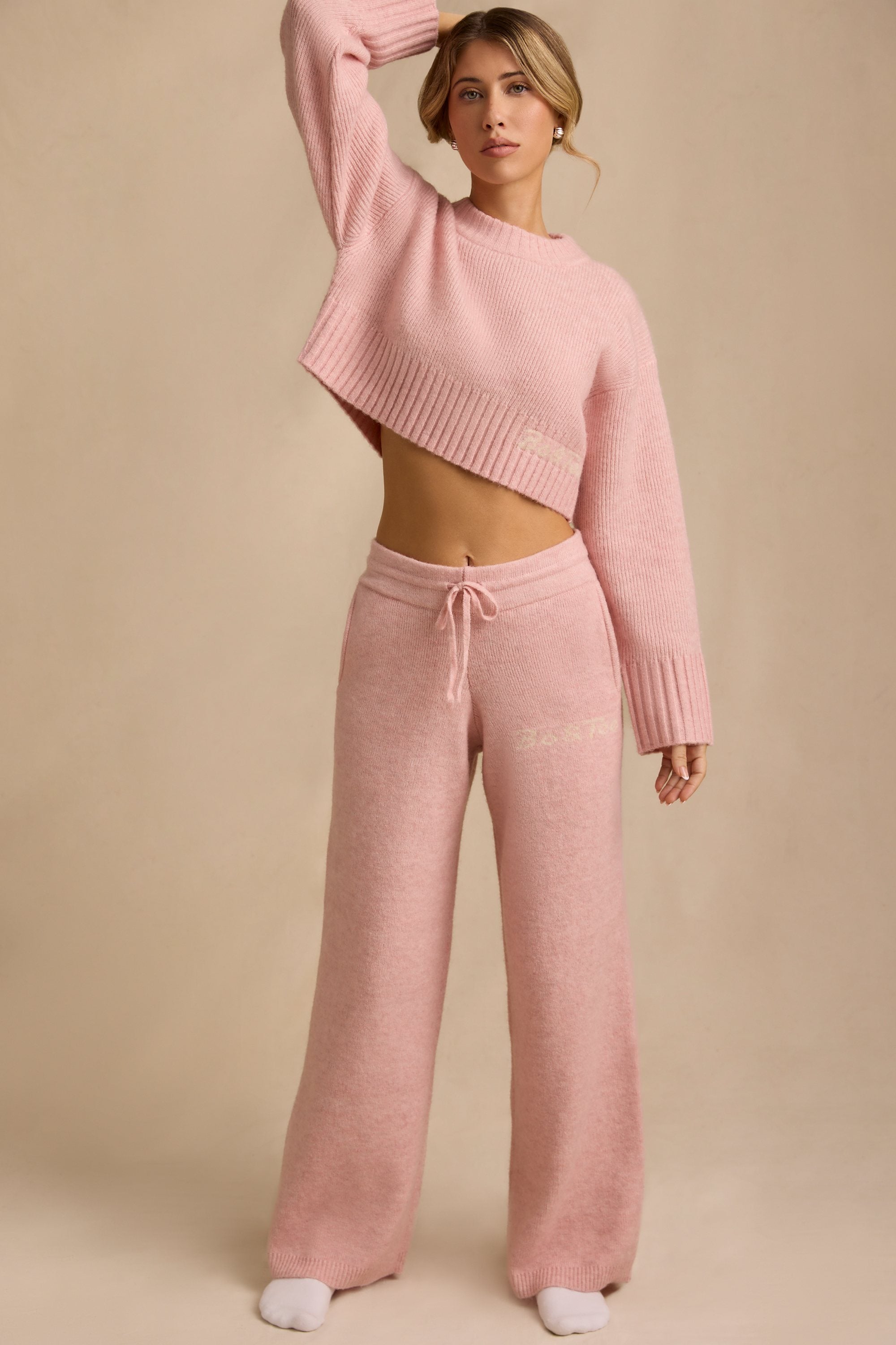 Mid-Rise Wide-Leg Joggers in Blush Pink - Image 8