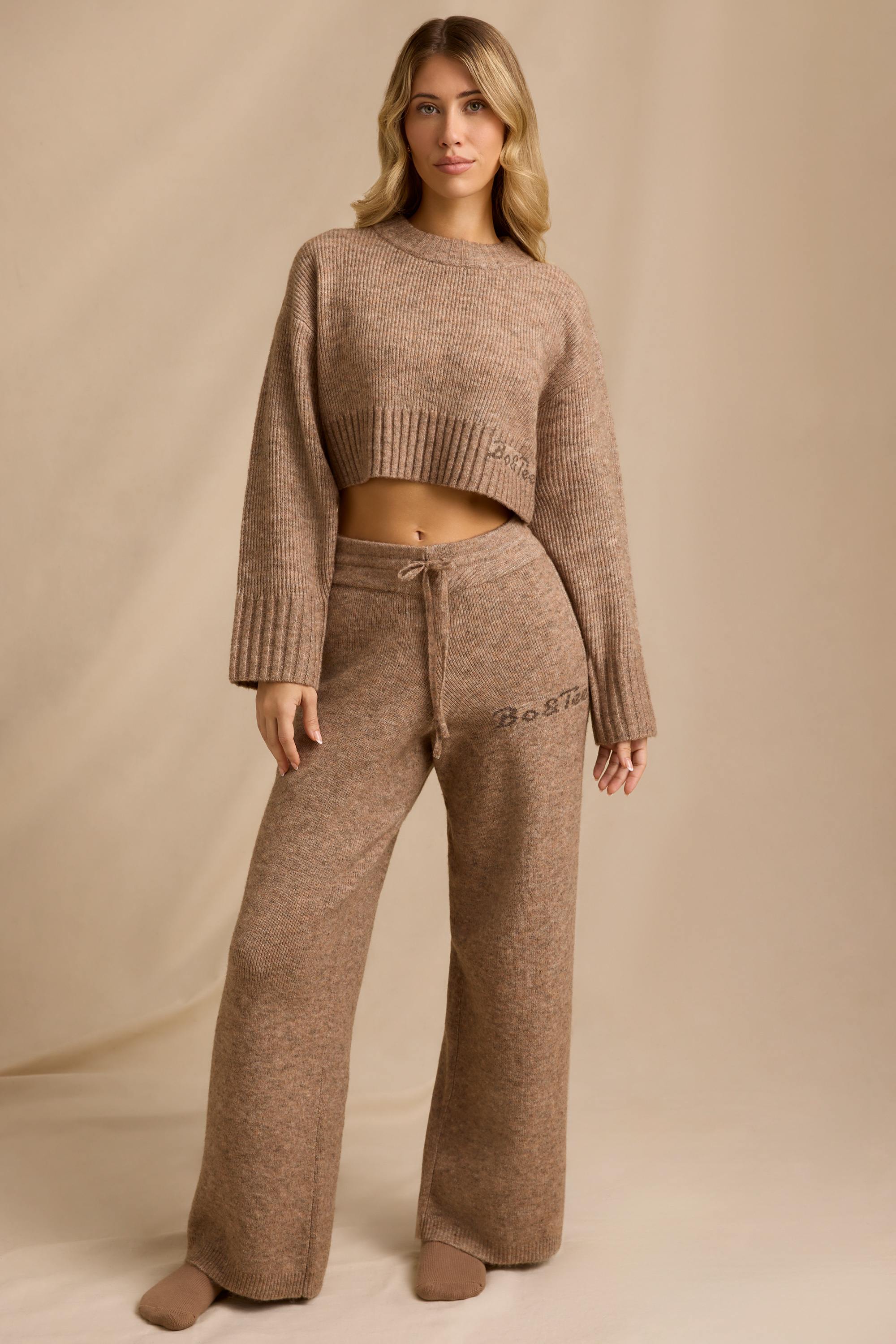 Mid-Rise Wide-Leg Joggers in Brown Marl - Image 5