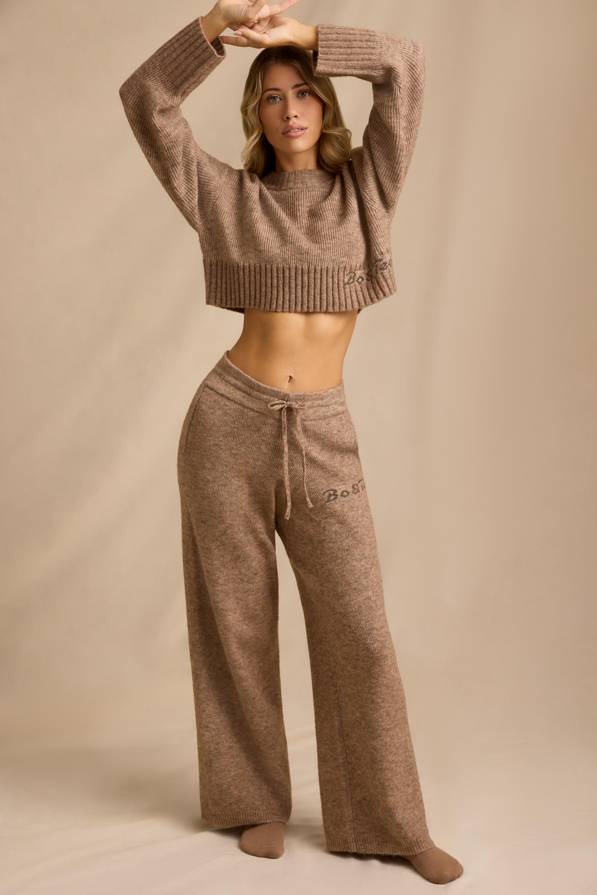 Mid-Rise Wide-Leg Joggers in Brown Marl - Image 6