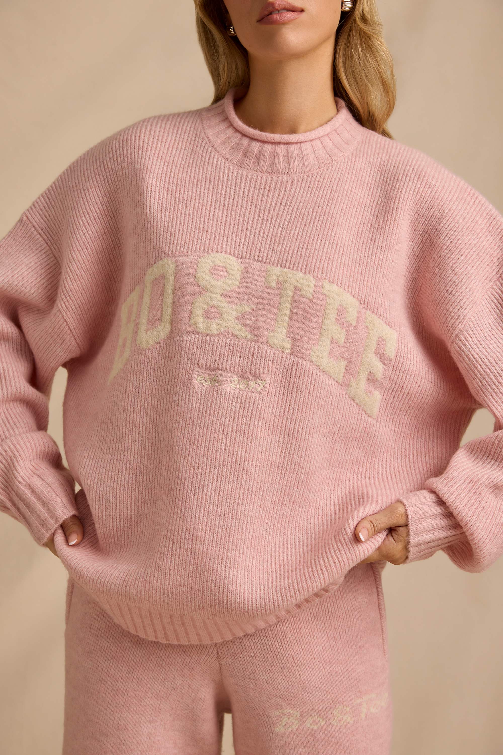 Oversized Knit Jumper in Blush Pink - Image 4