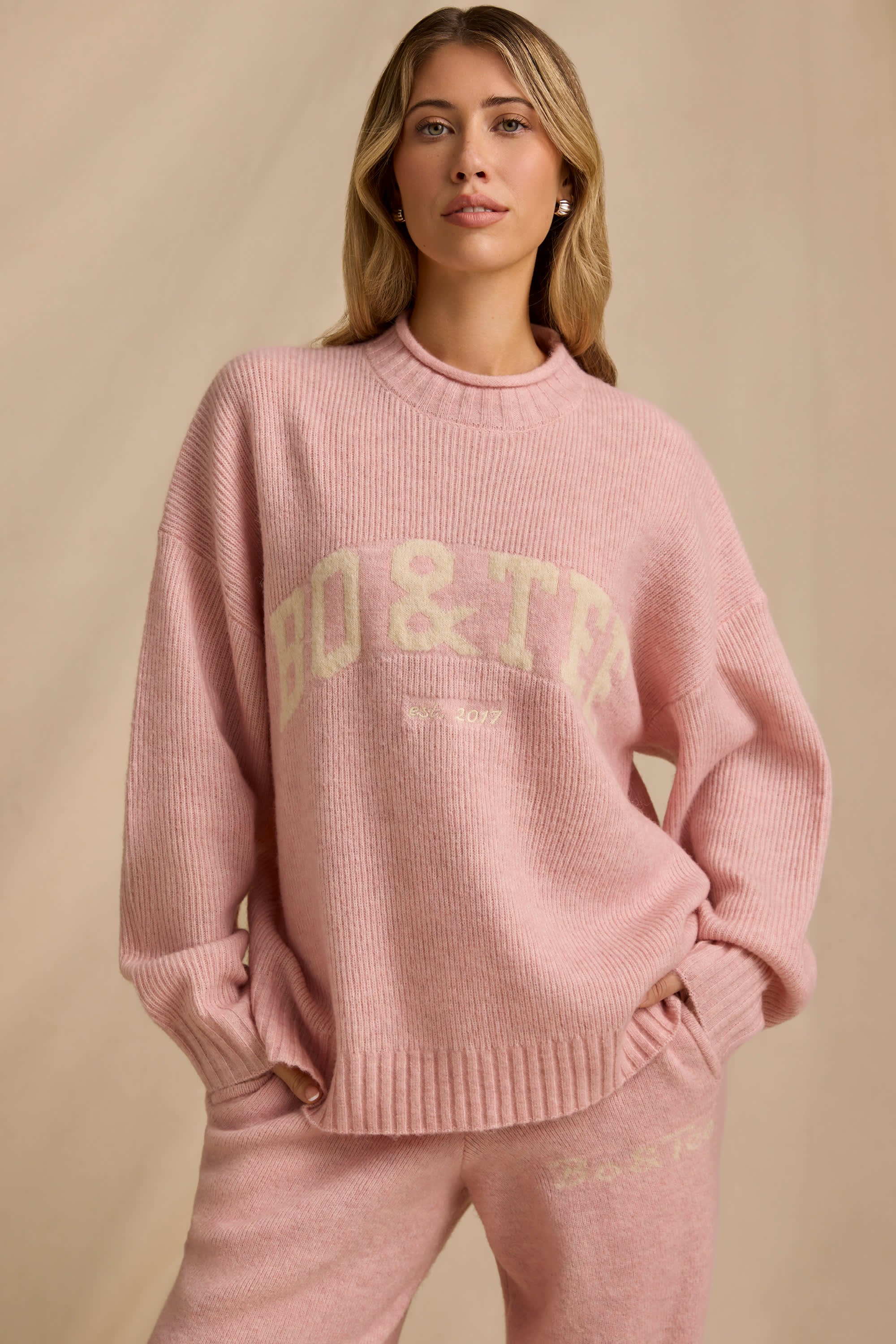Oversized Knit Jumper in Blush Pink - Image 7