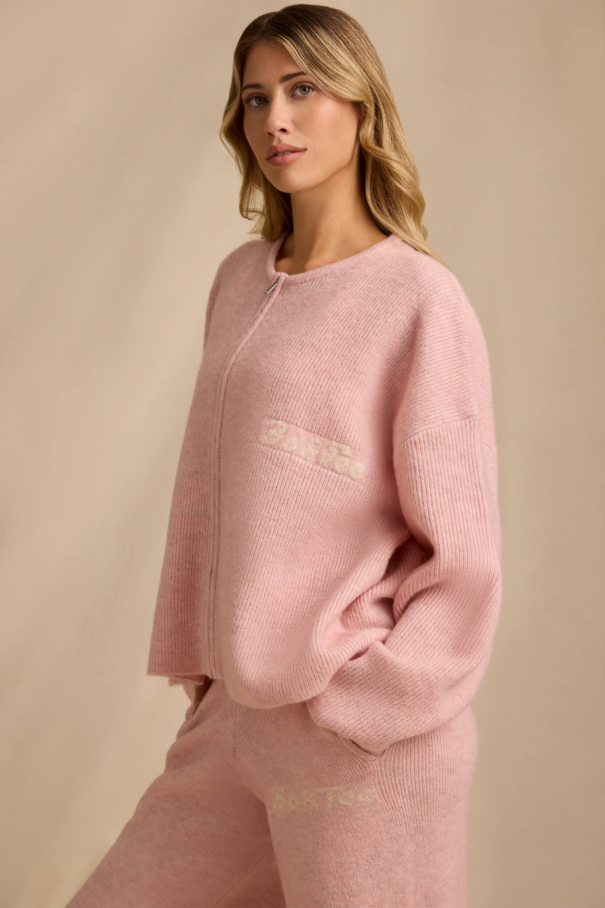 Oversized Zip-Up Cardigan in Blush Pink - Image 3