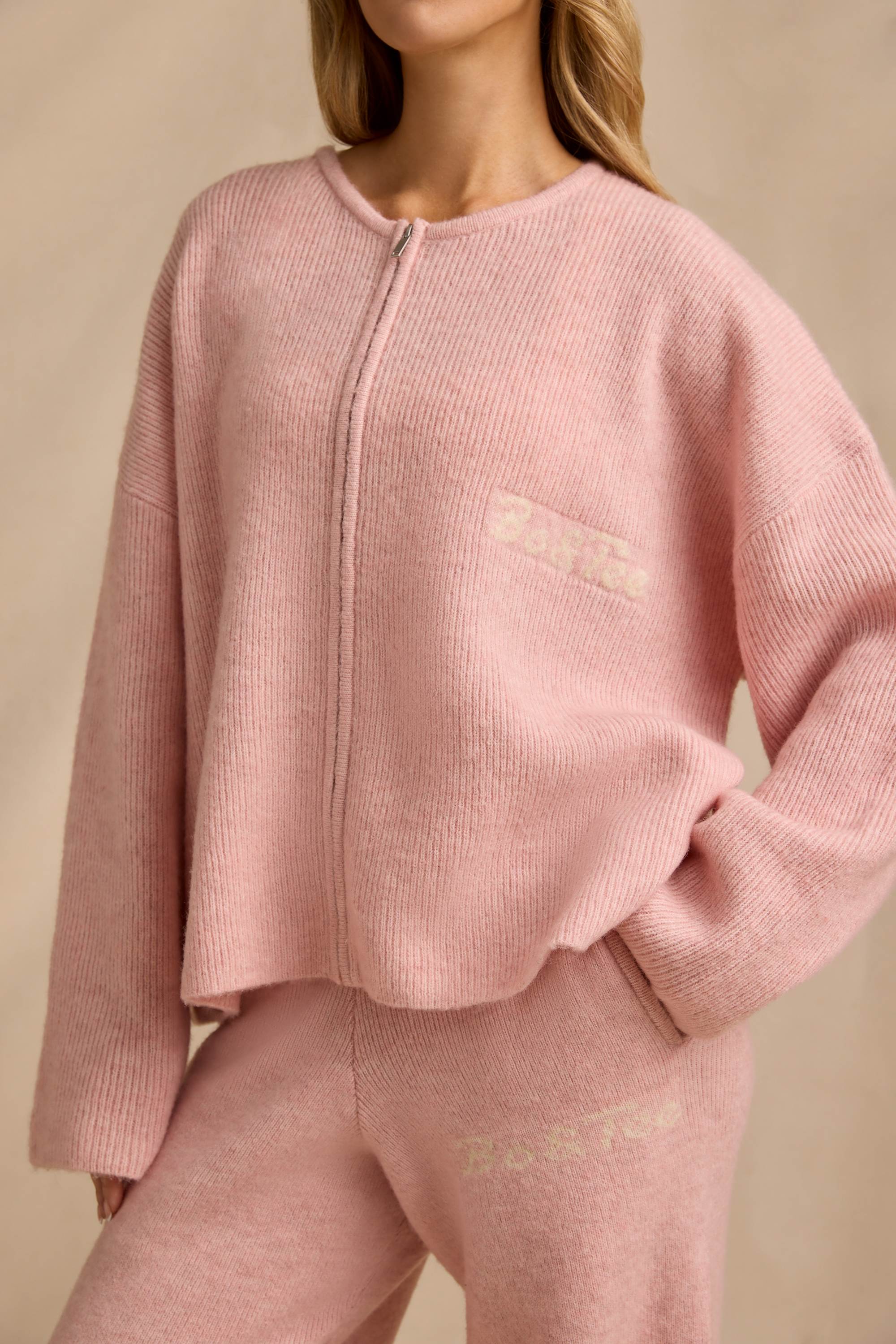 Oversized Zip-Up Cardigan in Blush Pink - Image 4