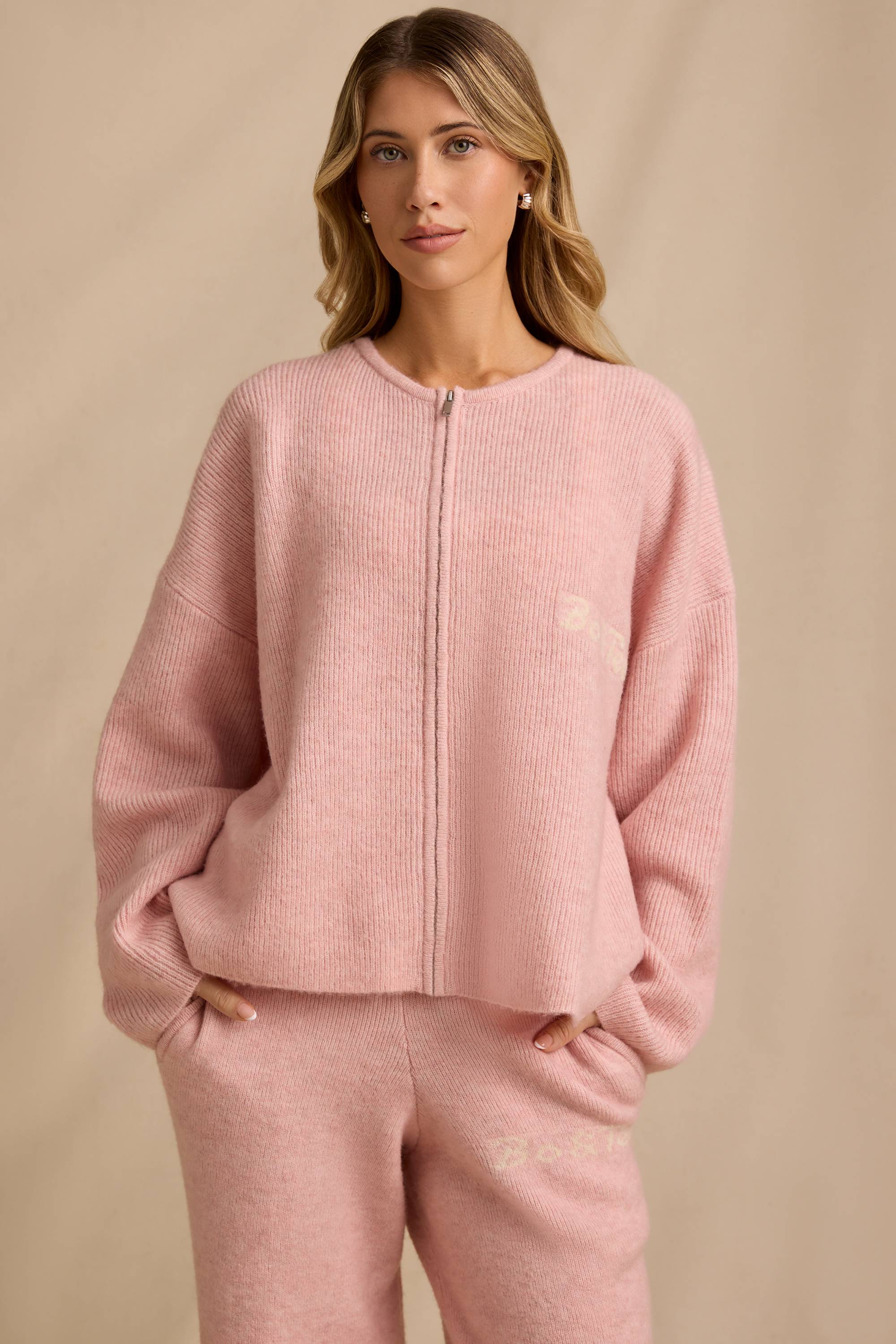 Oversized Zip-Up Cardigan in Blush Pink - Image 6