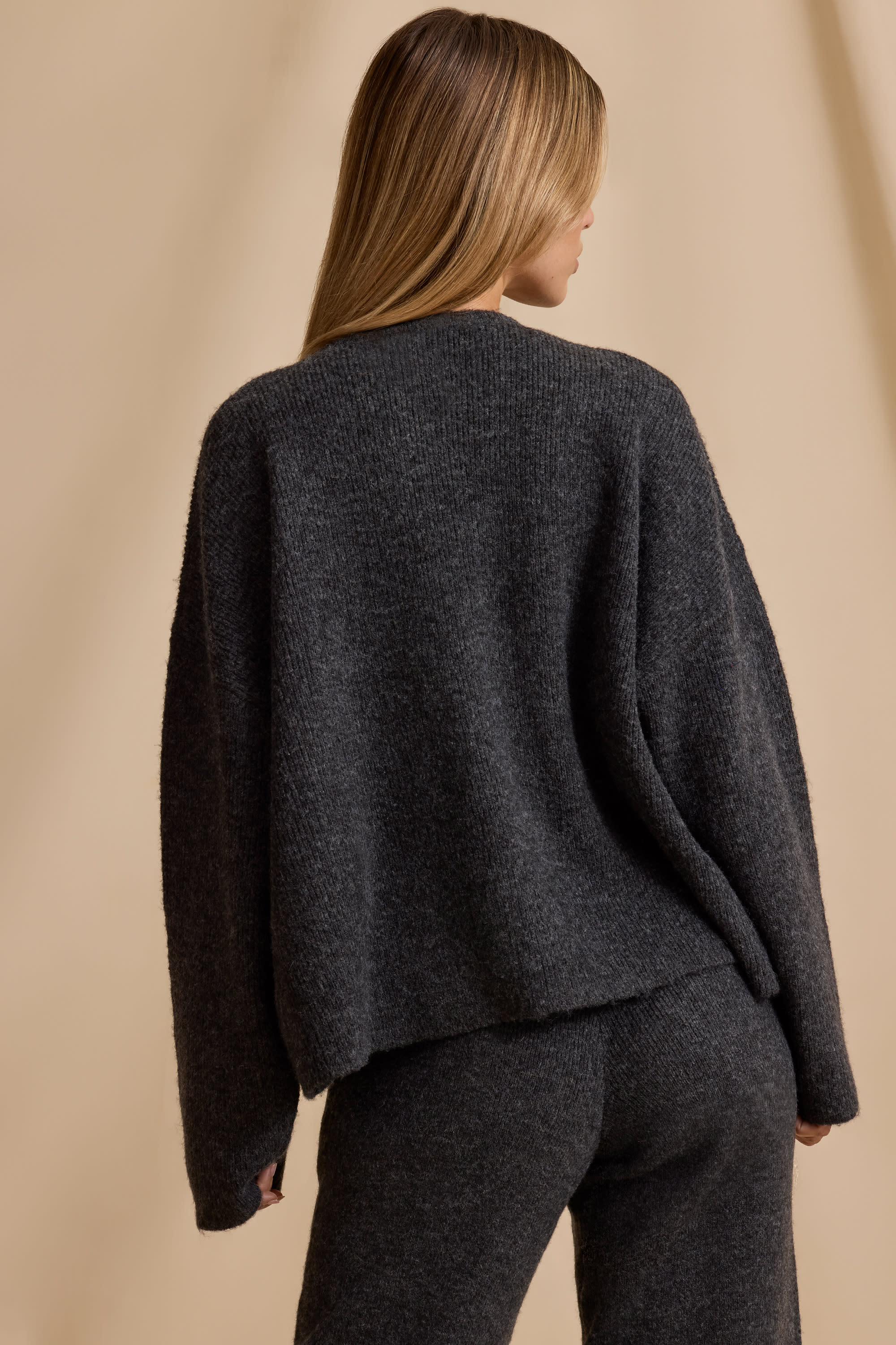 Oversized Zip-Up Cardigan in Charcoal Marl - Image 2