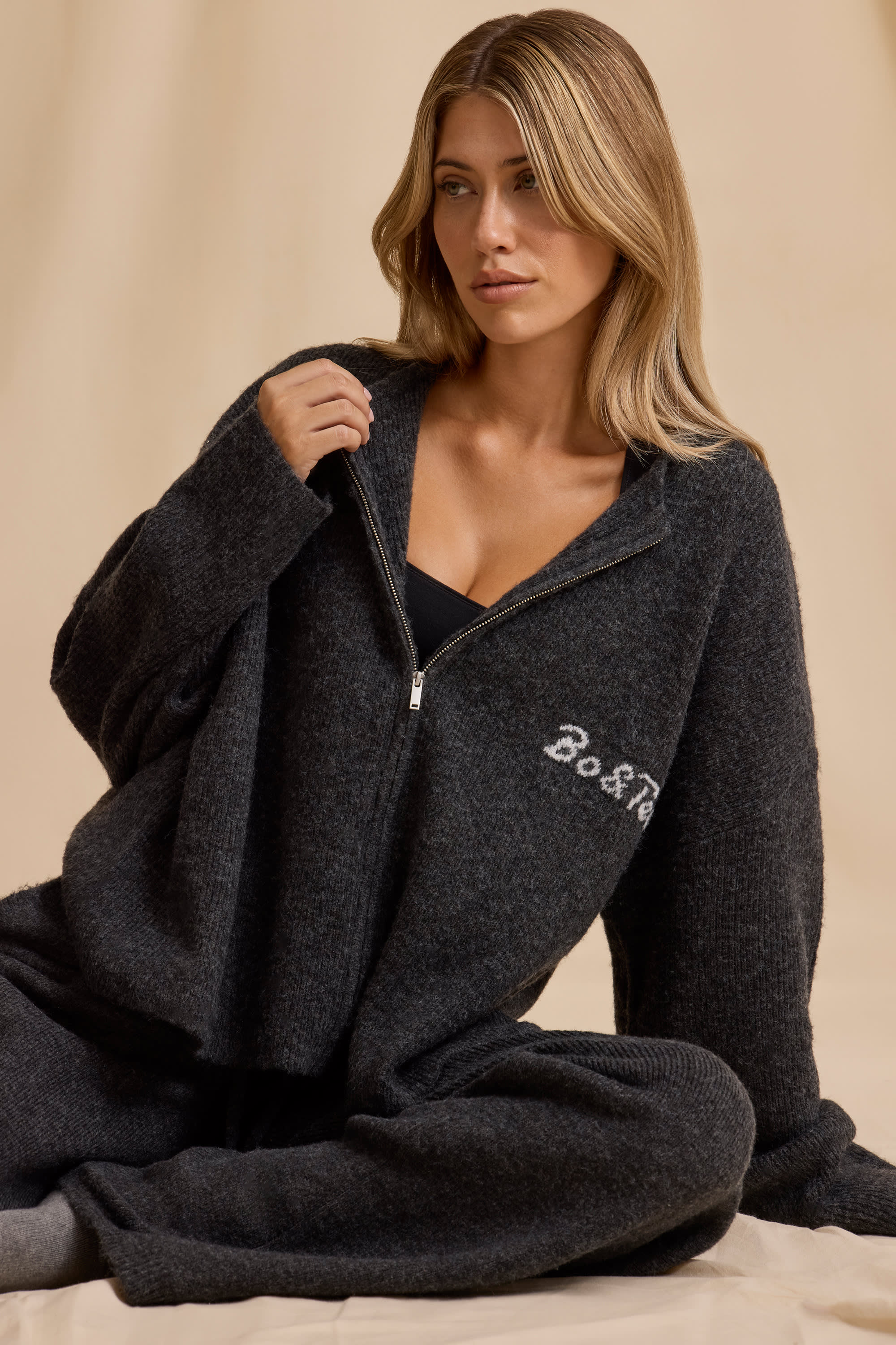 Oversized Zip-Up Cardigan in Charcoal Marl - Image 6