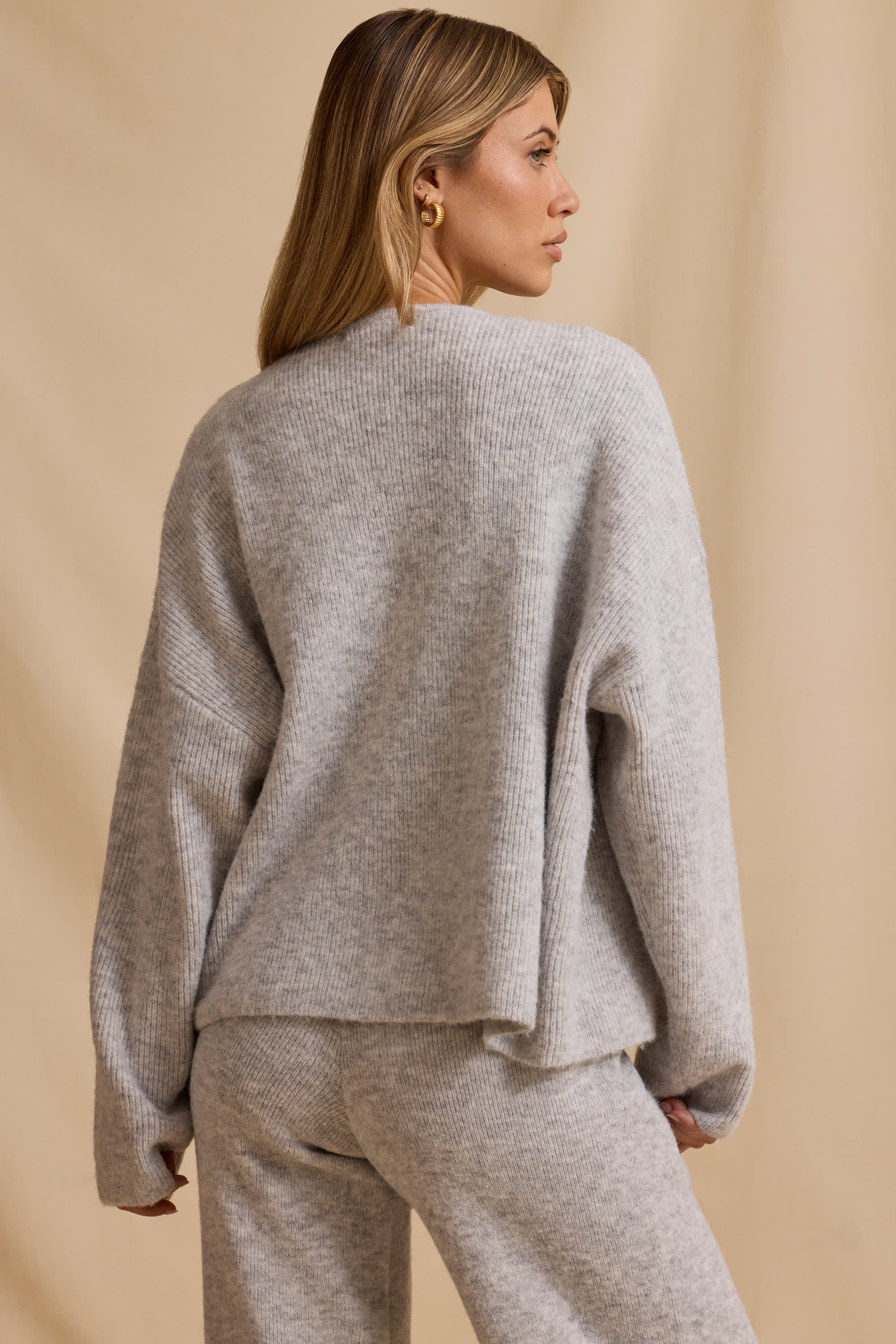 Oversized Zip-Up Cardigan in Ice Marl - Image 2