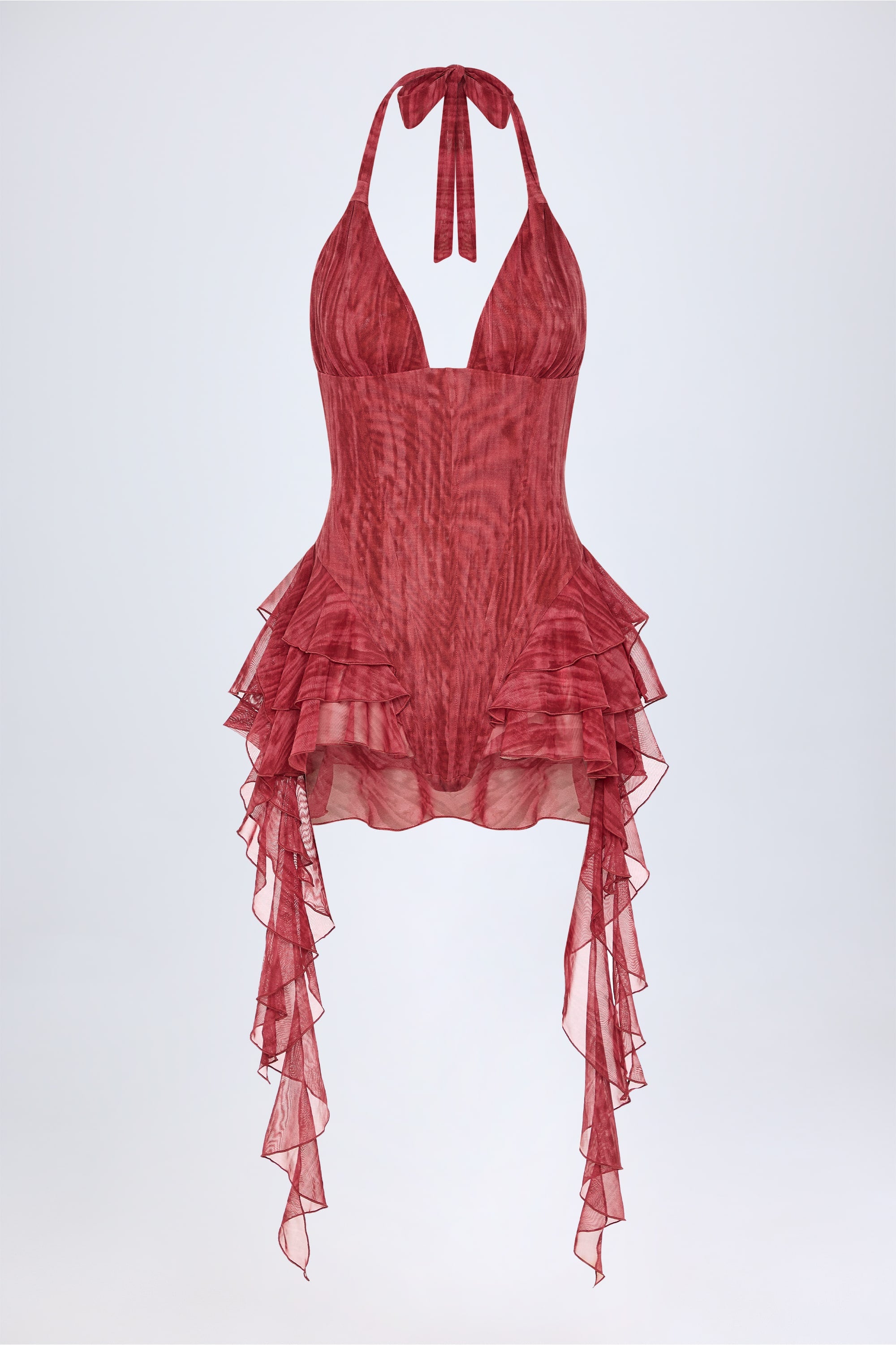 Kristena Ruffled Halterneck Bodysuit in Red Print - Image 2