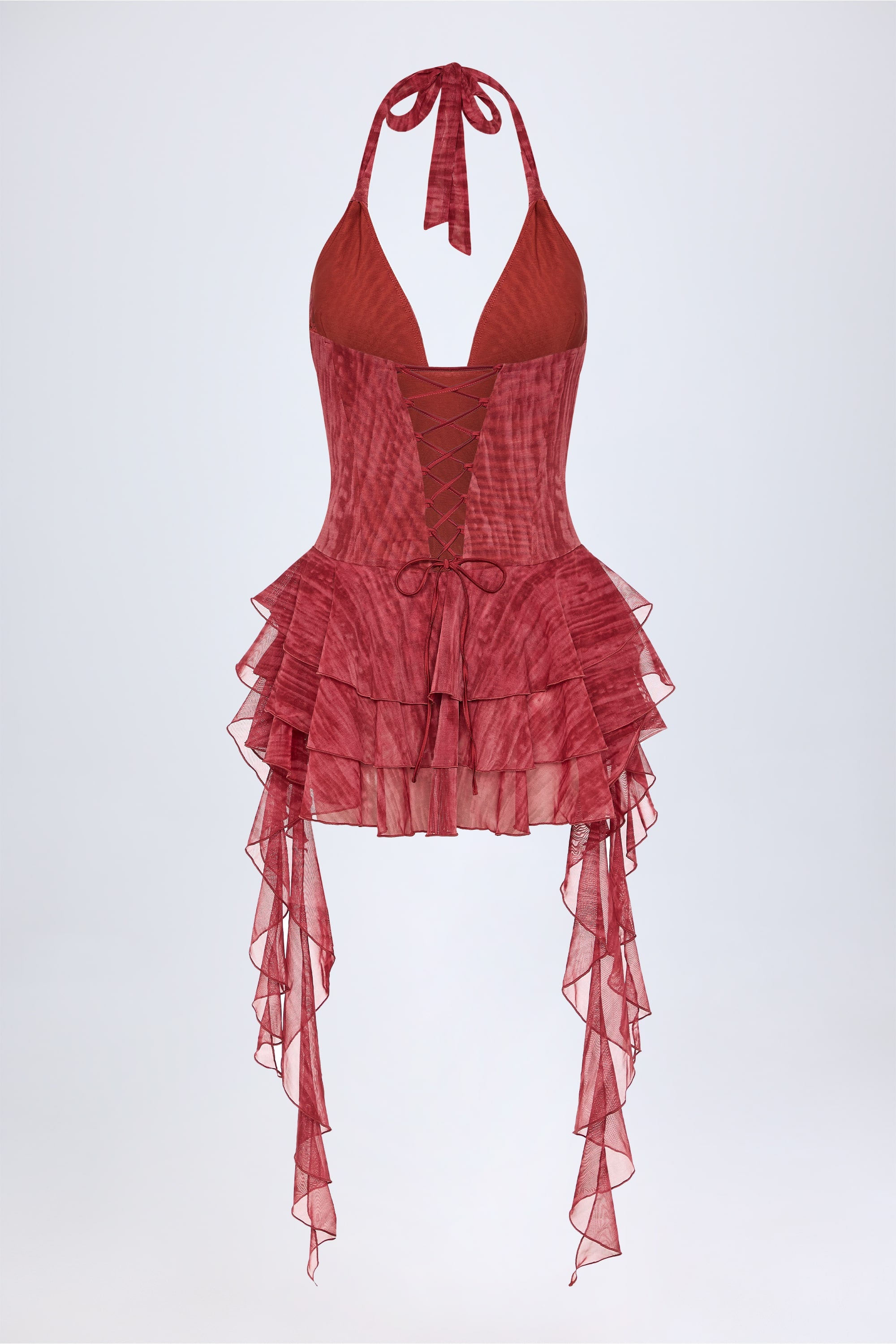 Kristena Ruffled Halterneck Bodysuit in Red Print - Image 4