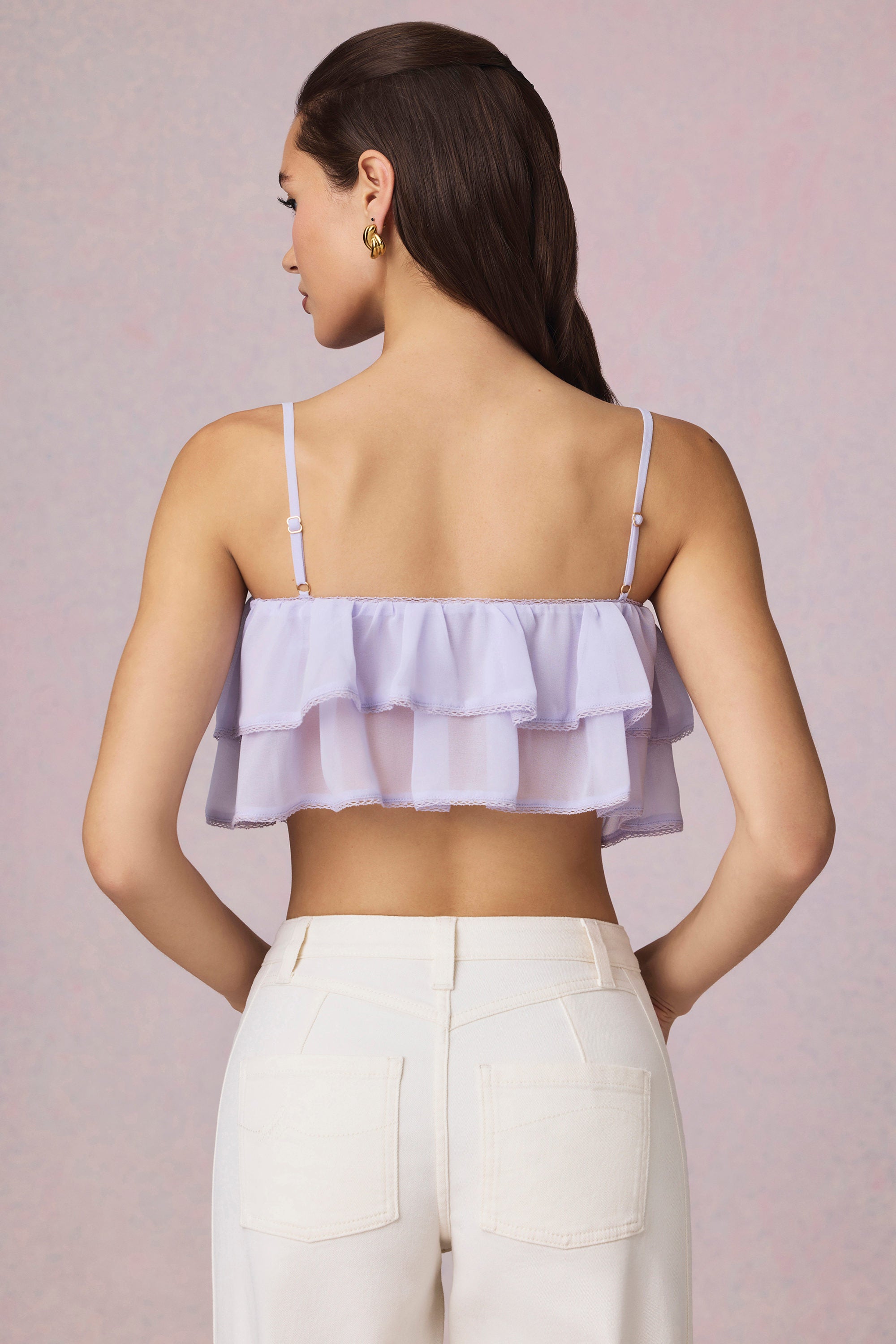 Ruffled Cropped Camisole Top in Lilac - Image 3
