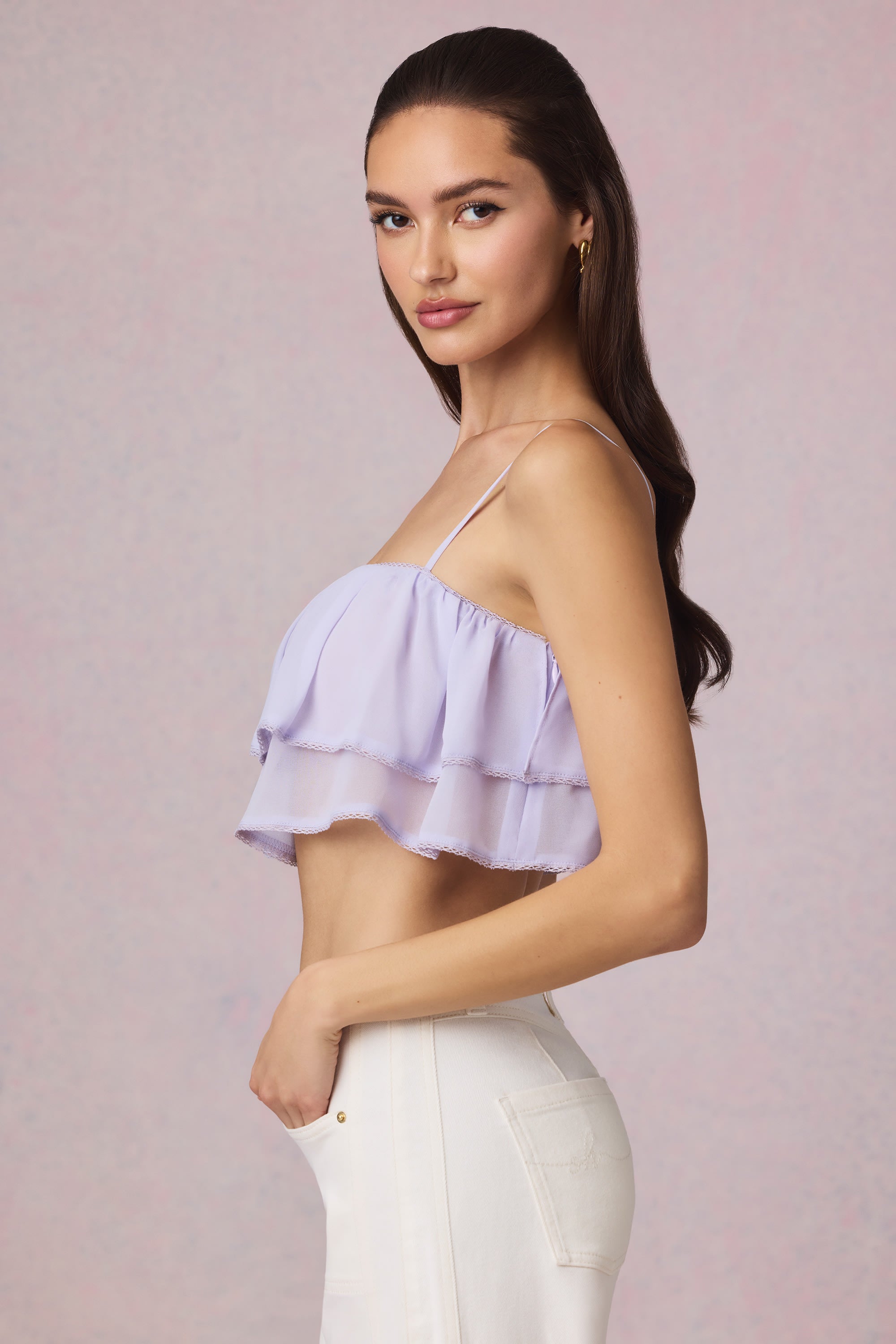 Ruffled Cropped Camisole Top in Lilac - Image 7