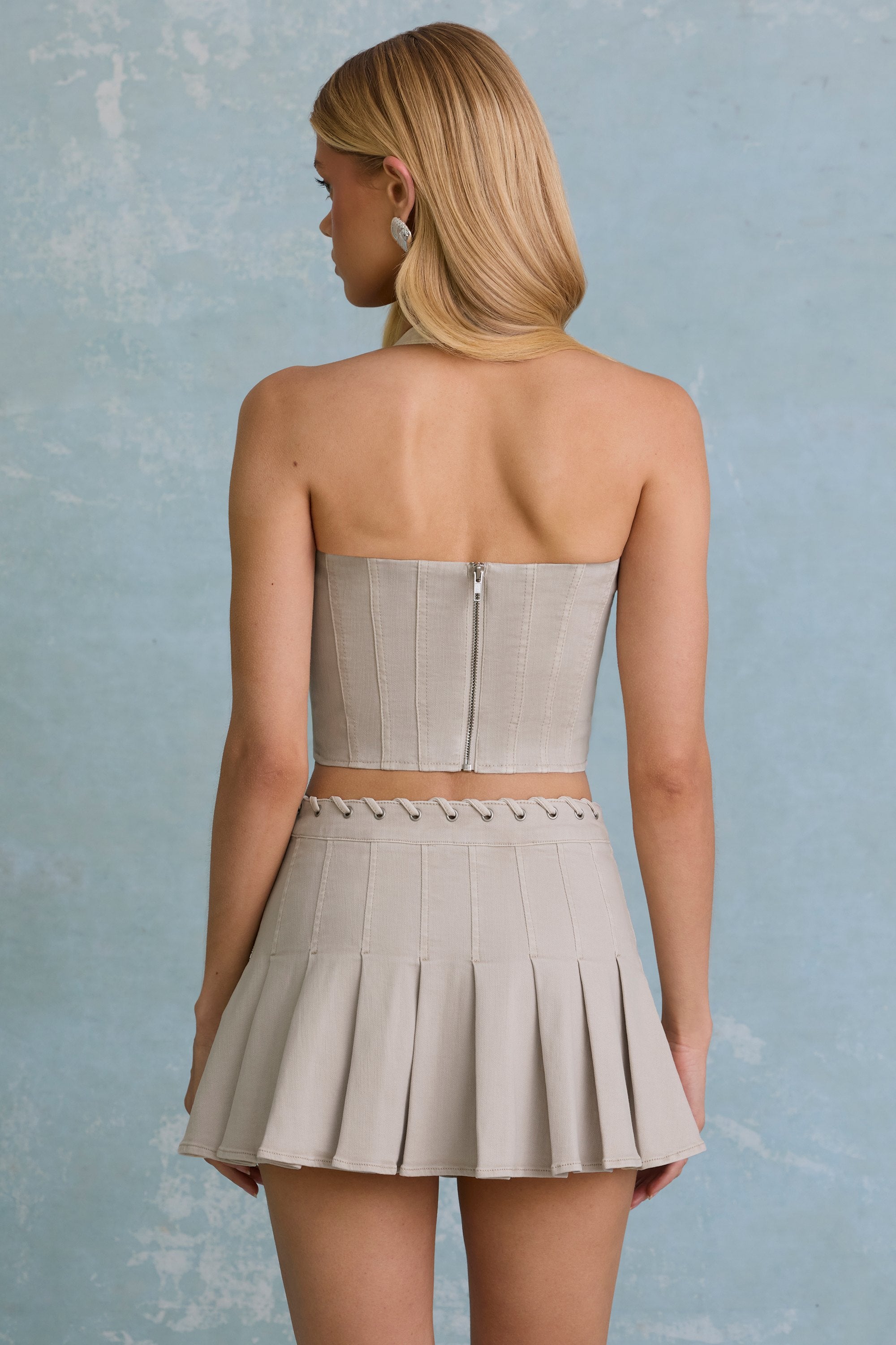 Laika Low-Rise Pleated Mini Skirt in Ecru - Image 8