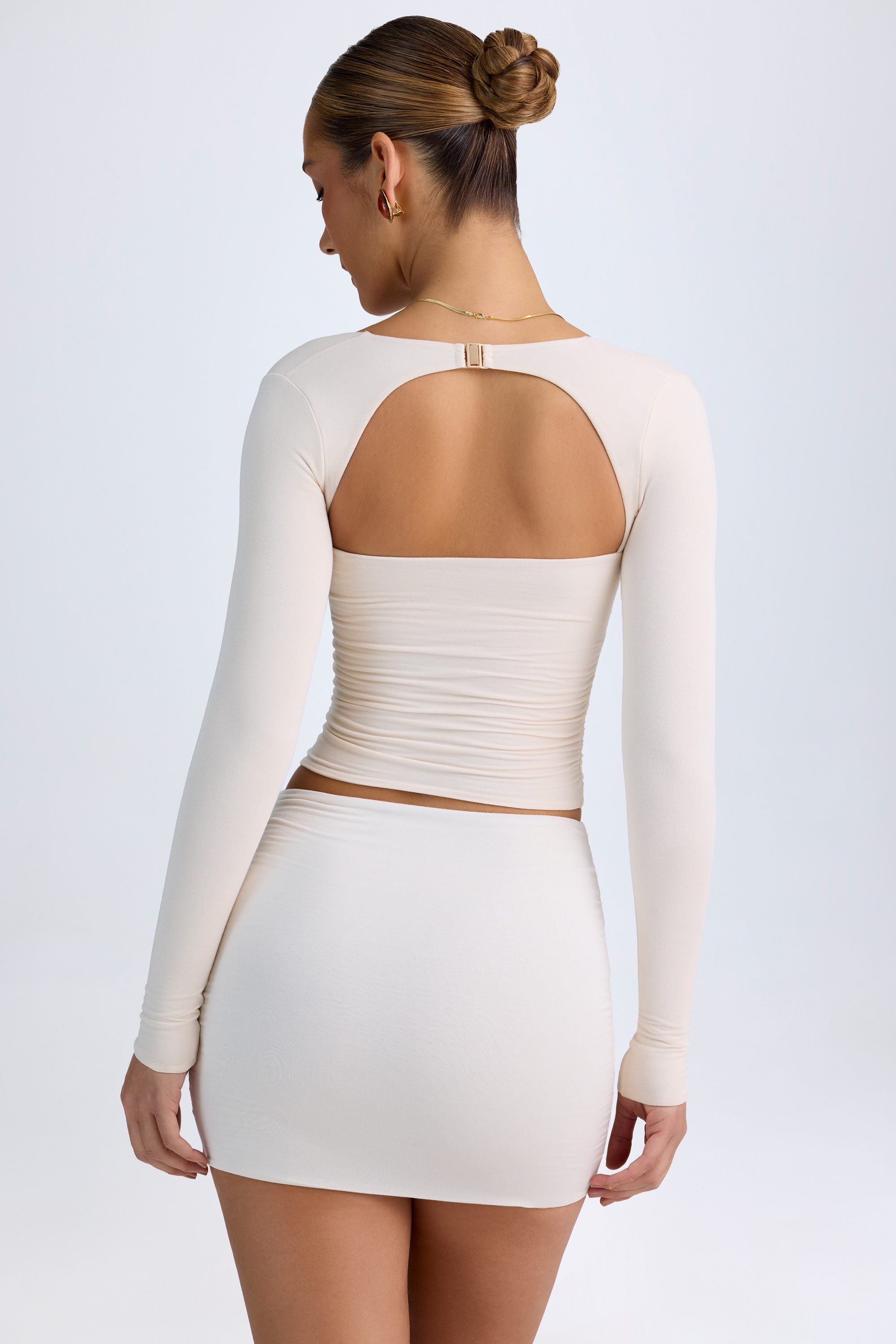 Layna Modal Halterneck Ruched Top in Ivory - Image 2