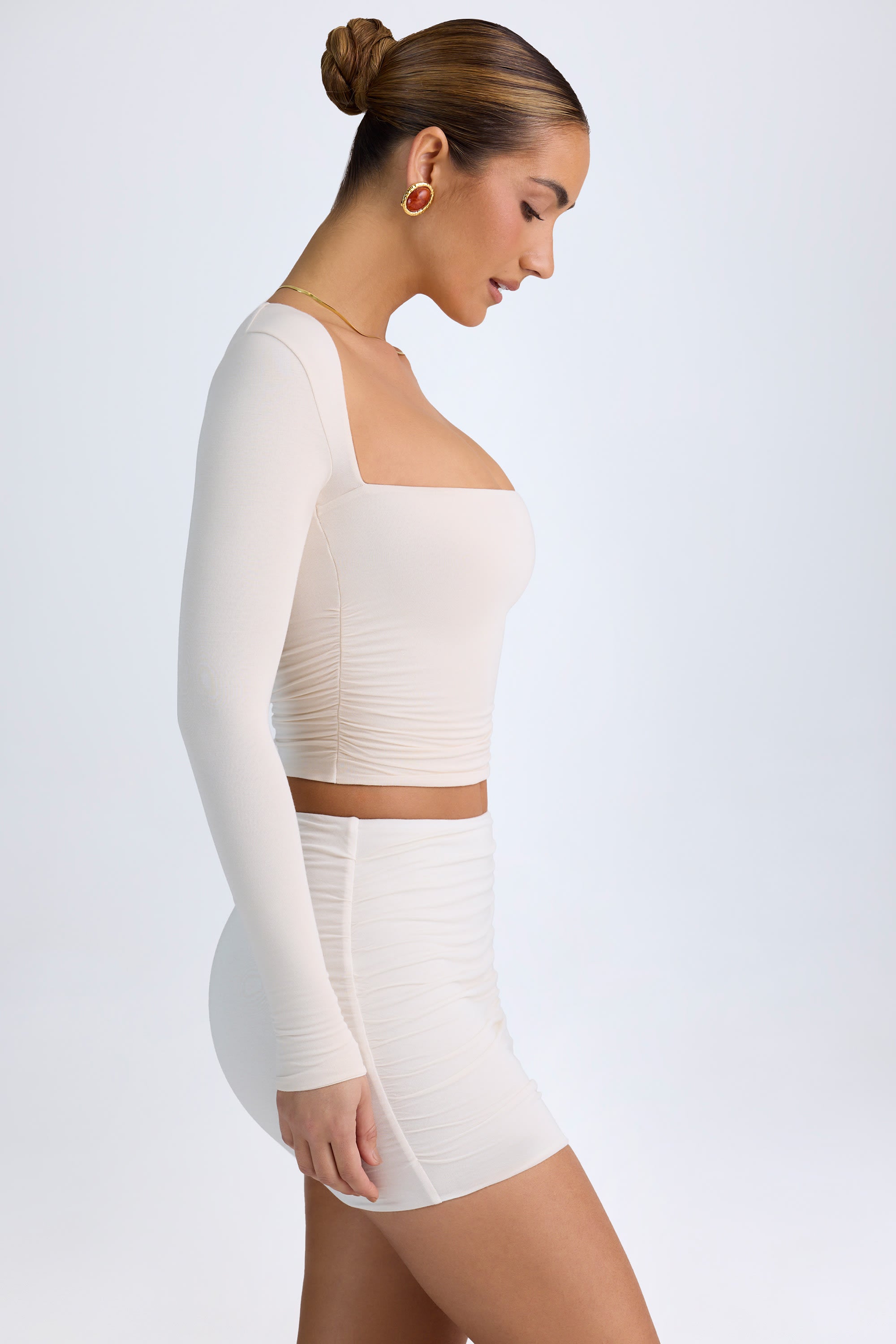 Layna Modal Halterneck Ruched Top in Ivory - Image 3