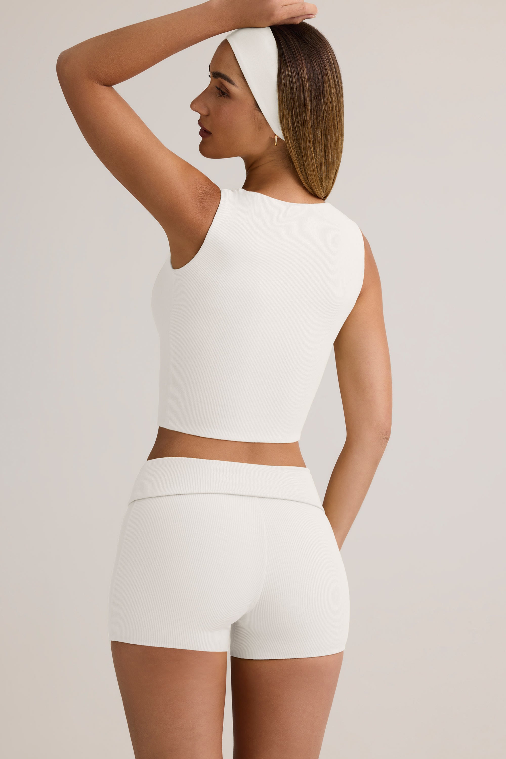 Lene Modal Ribbed Button-Up Vest Top in White - Image 3