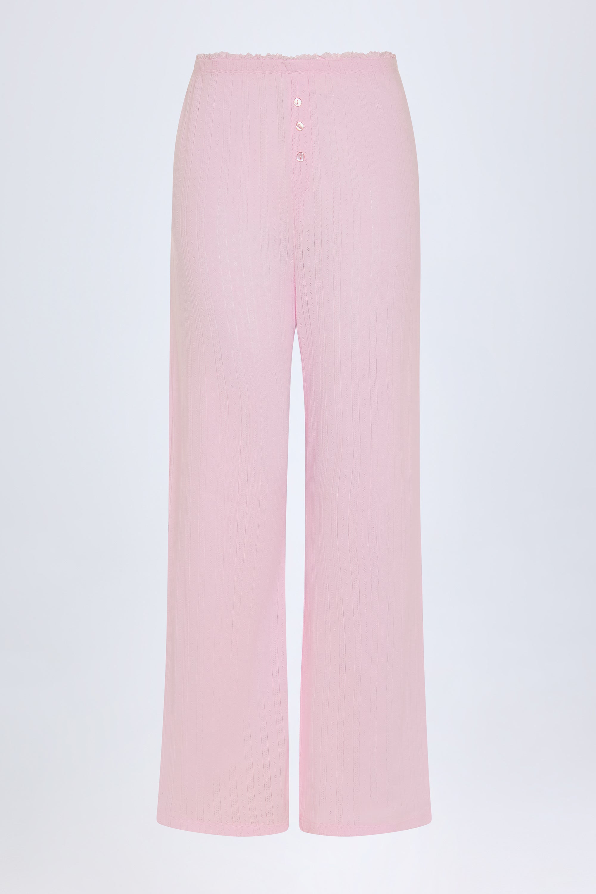 Libby Pointelle Mid-Rise Straight-Leg Trousers in Baby Pink - Image 3