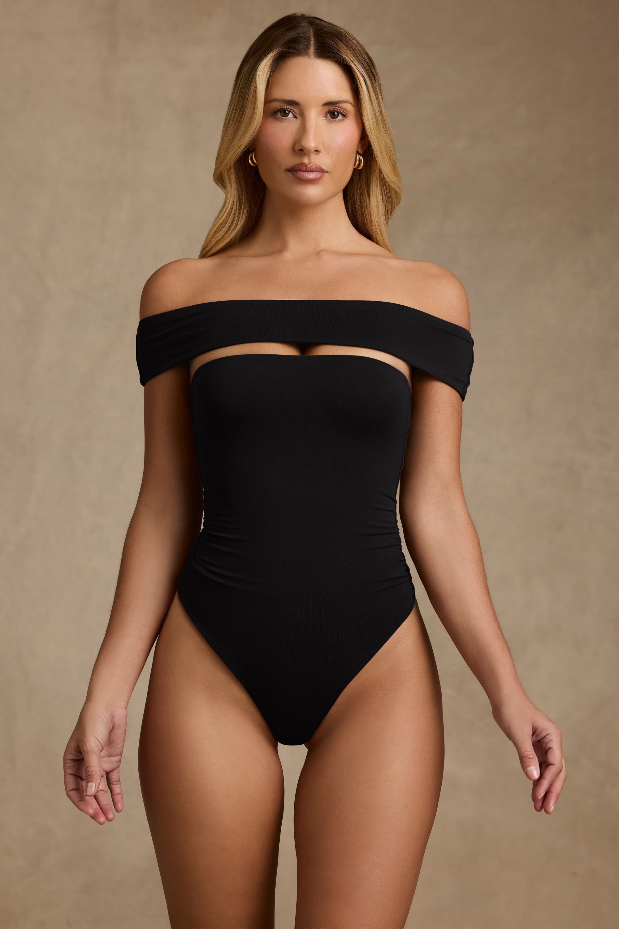 Lida Modal Cut-Out Off-Shoulder Bodysuit in Black - Image 6